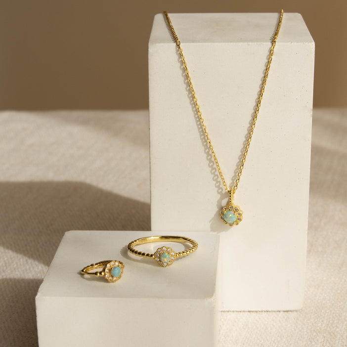 Floral Opal Diamond Jewelry Set