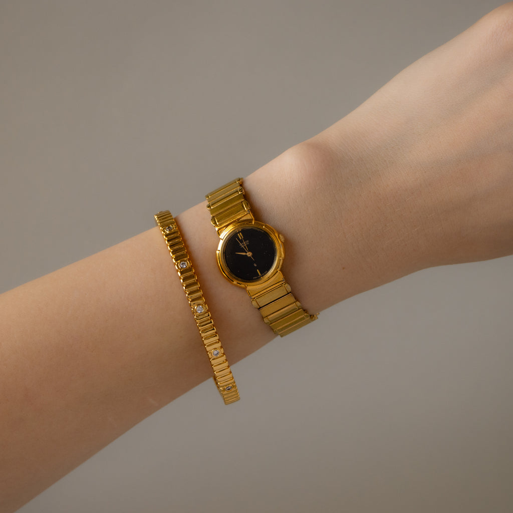 Vintage Citizen Midnight Ribbed Gold Watch