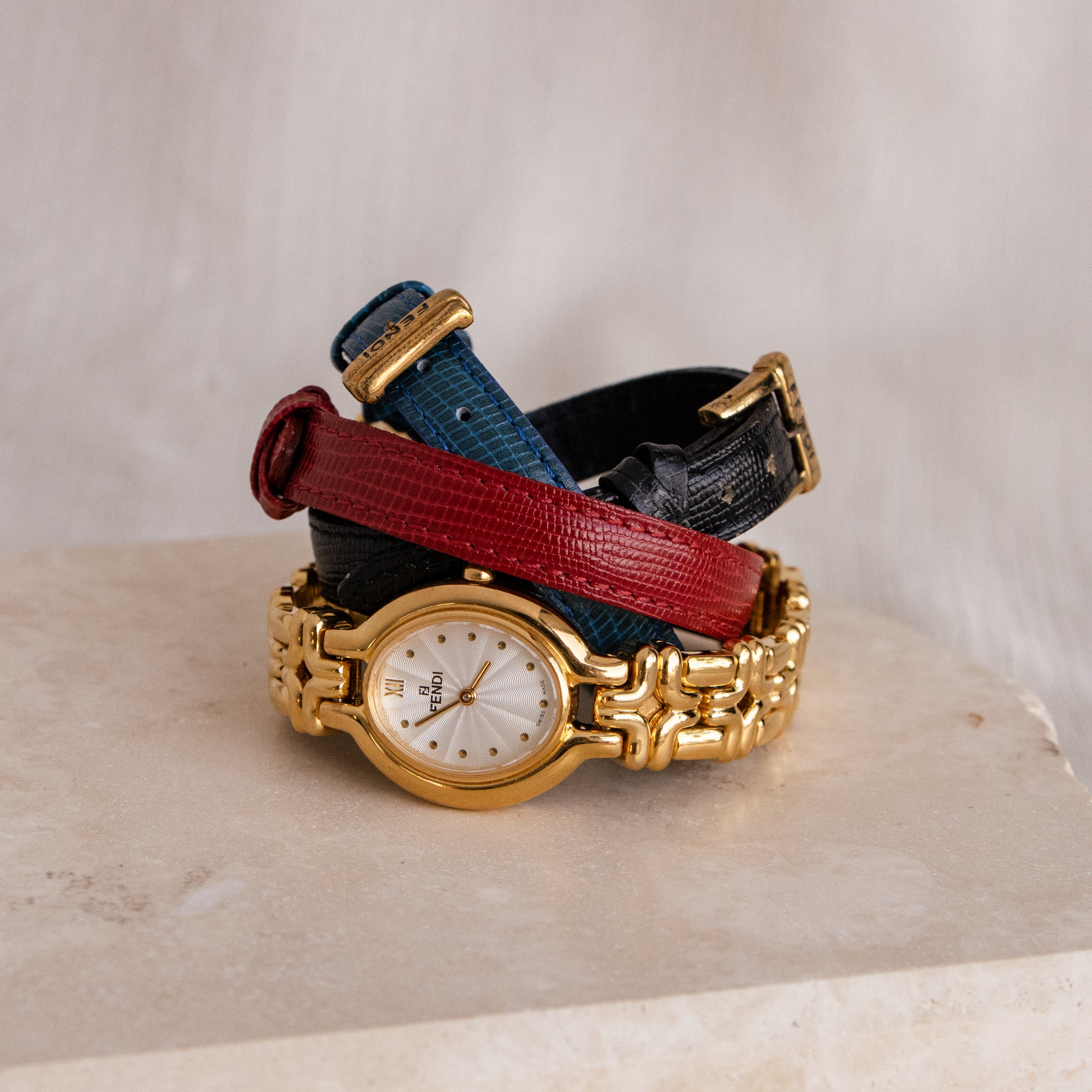 Vintage Swiss Fendi Multi Straps Gold Watch