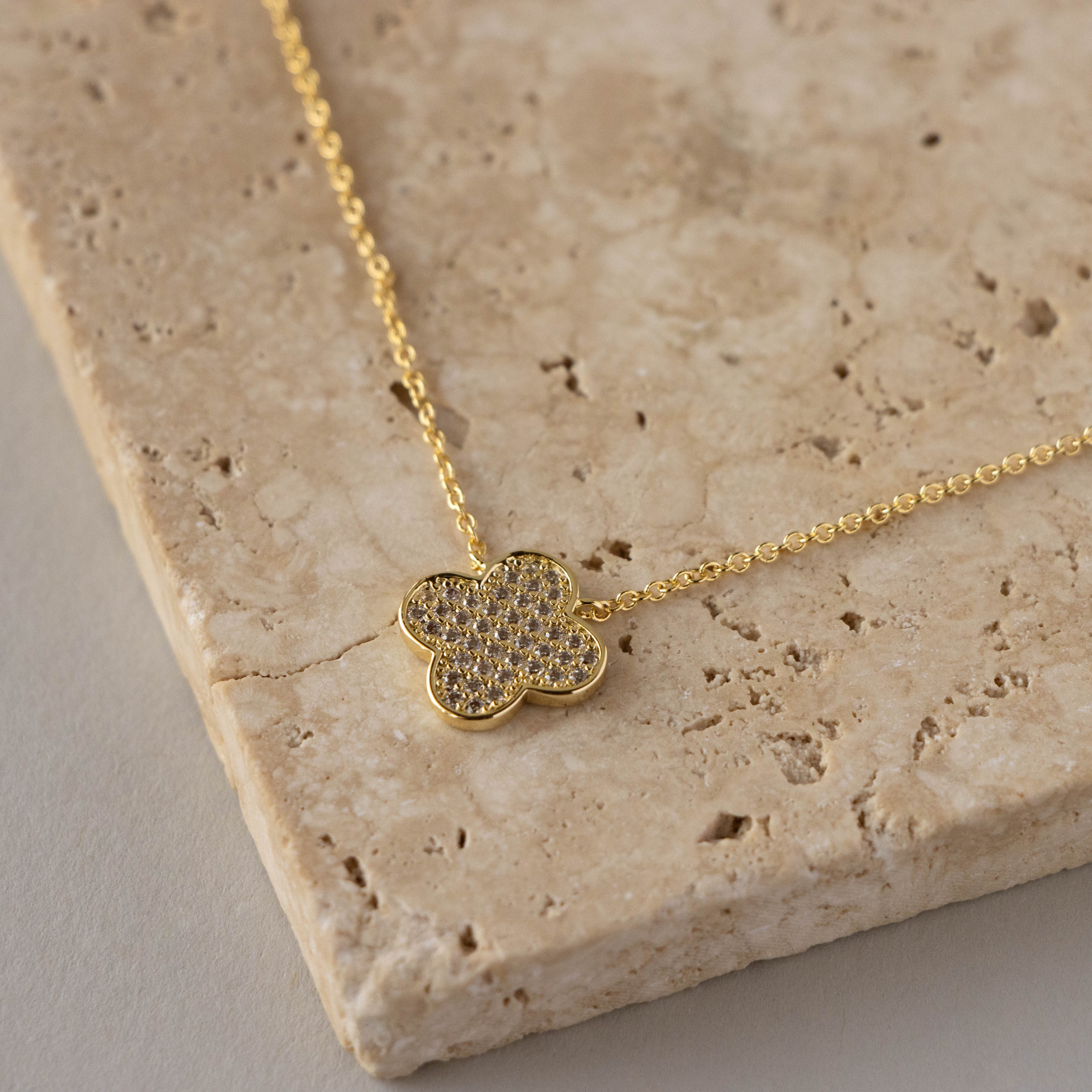 Large Pave Clover Necklace