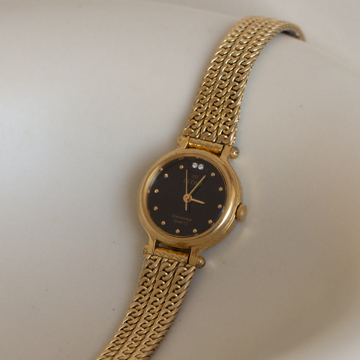 Vintage Leobe Pave Round Gold Watch