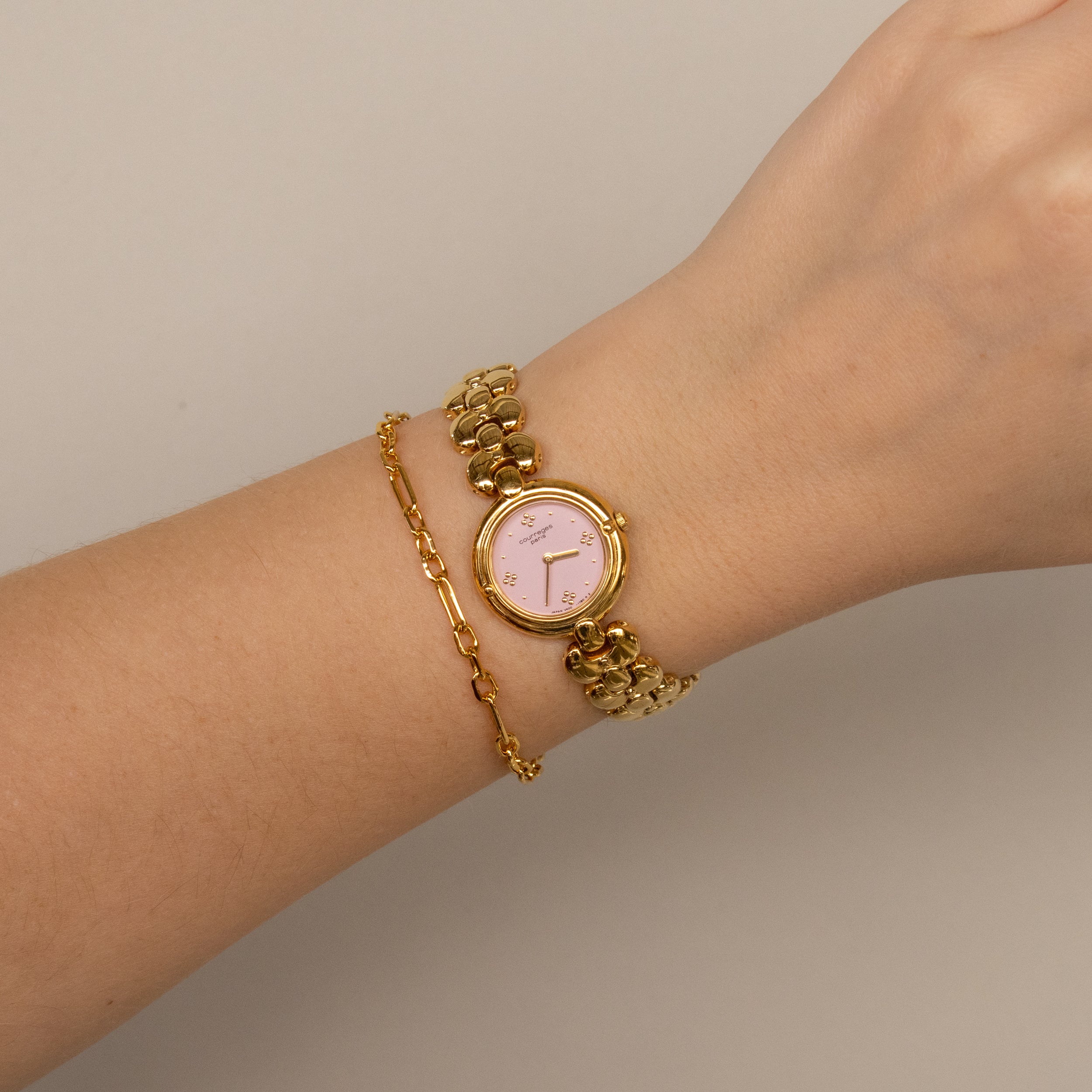 Vintage Courreges Round Pink Gold Watch