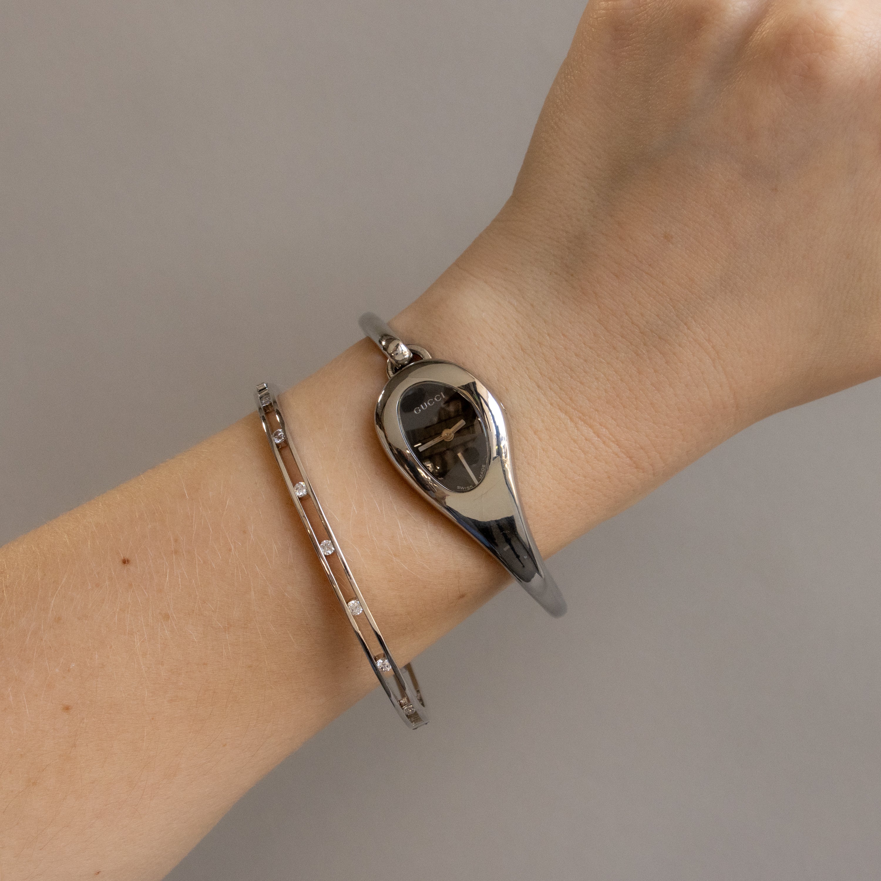 Vintage Gucci Swiss Midnight Cuff Silver Watch