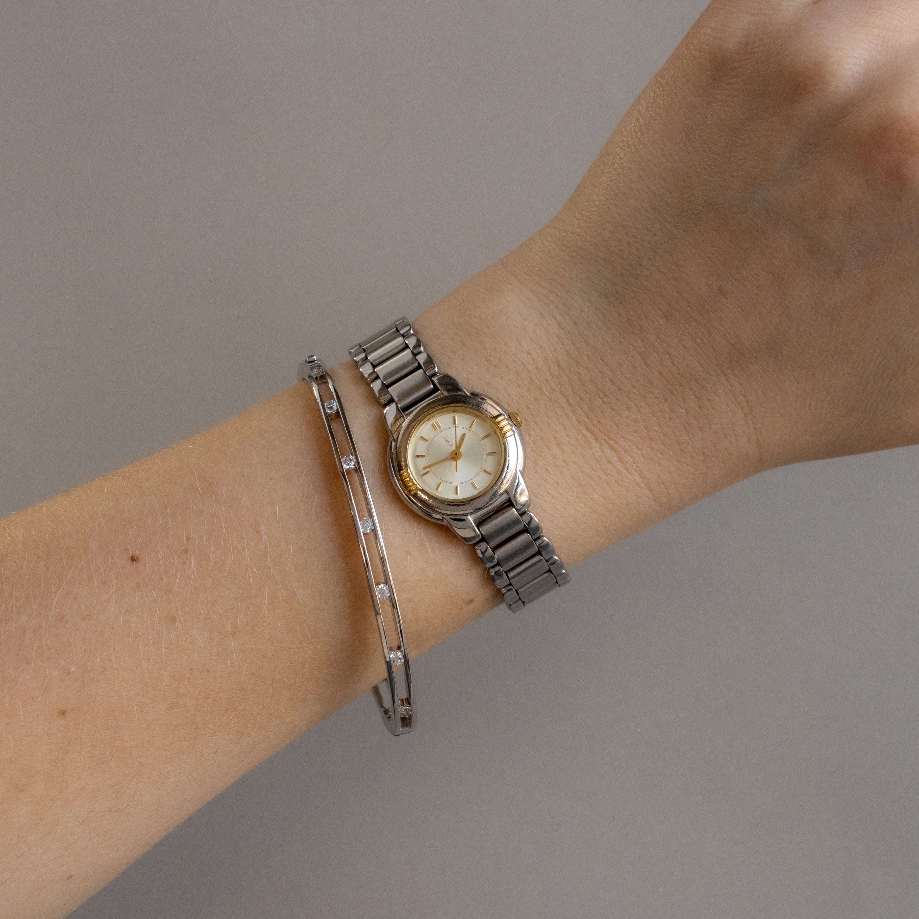 Vintage YSL Ribbed Two Tone Watch