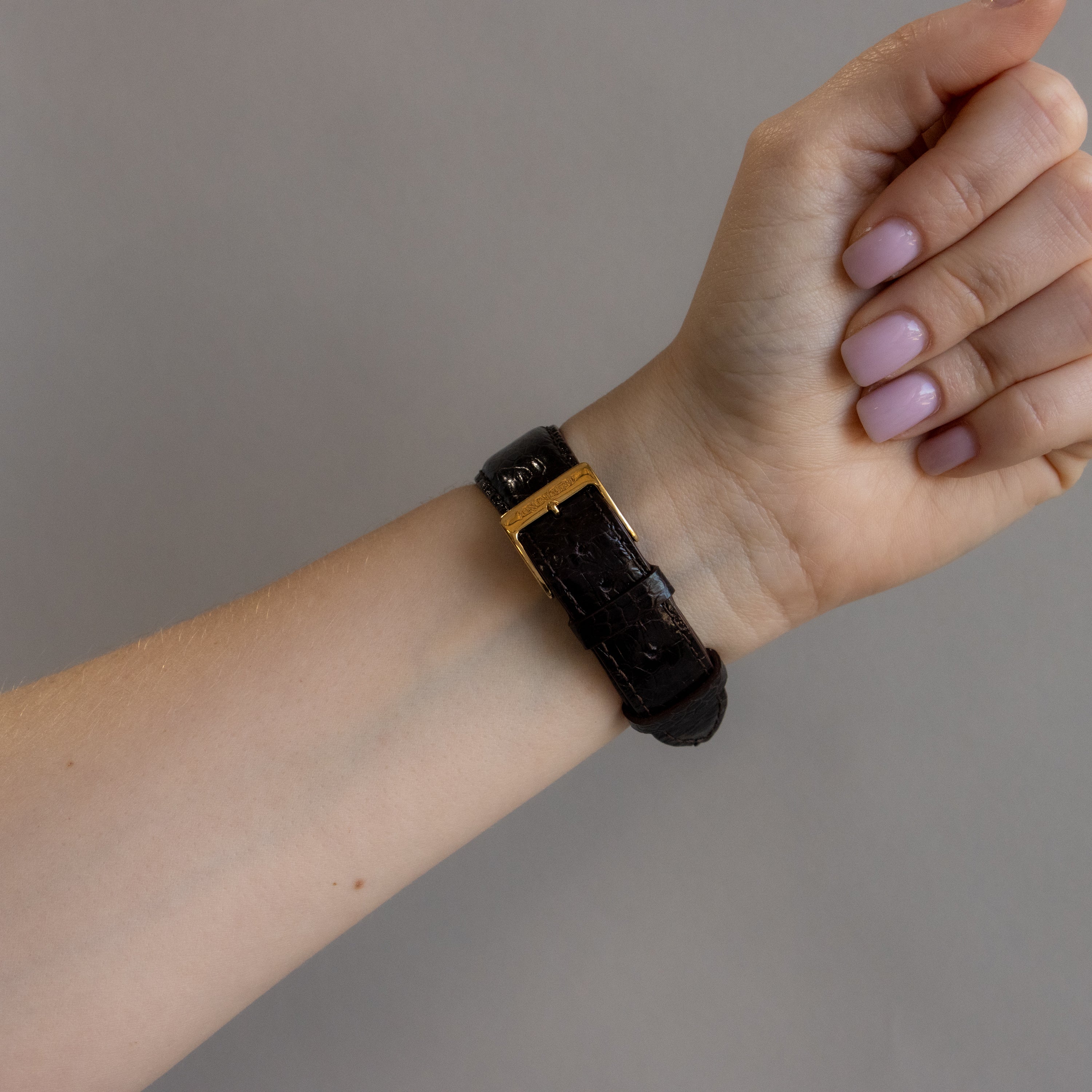 Vintage YSL Swiss Brown Leather Gold Watch