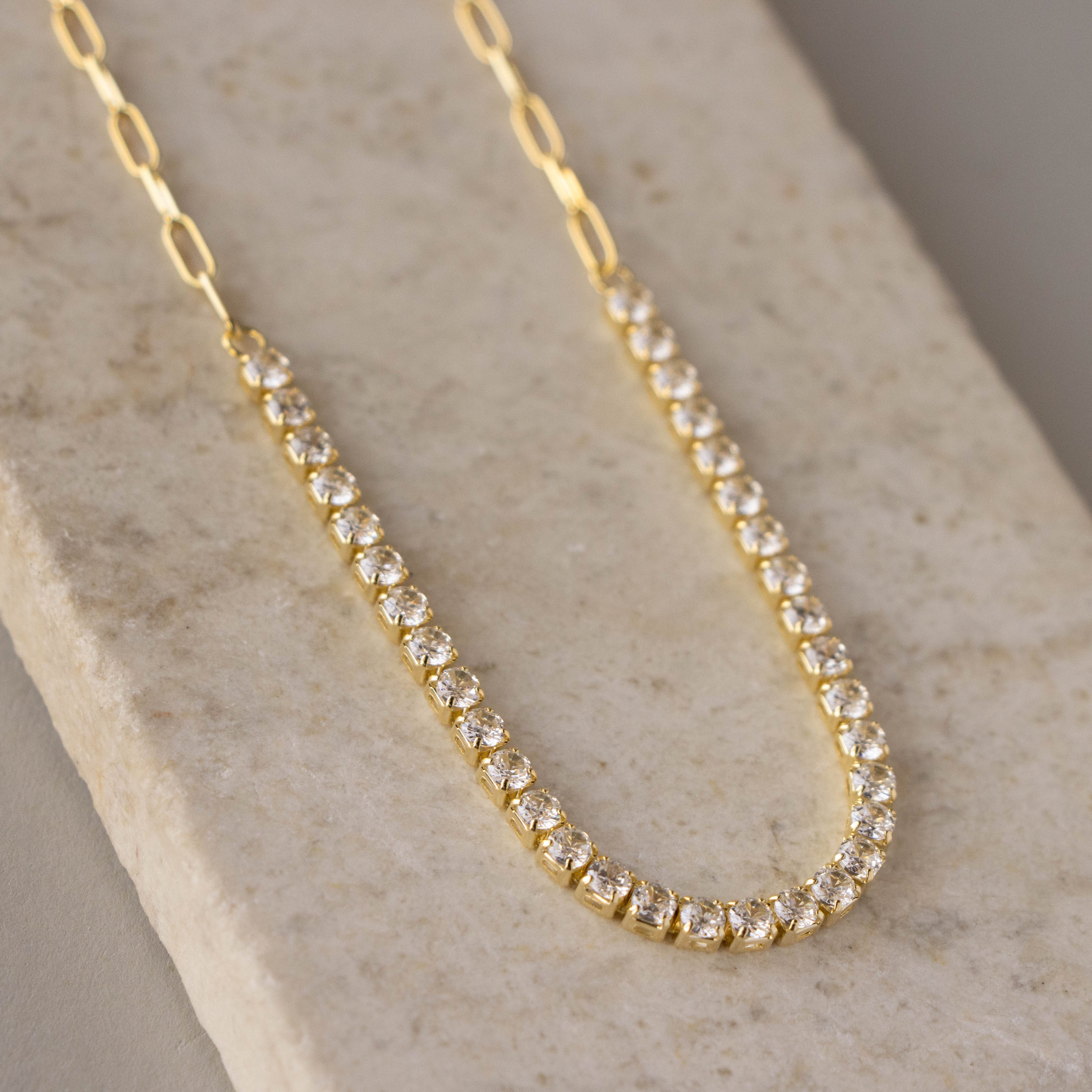 Paperclip Diamond Tennis Chain Necklace