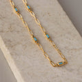 Diamond Turquoise Baguette Link Necklace