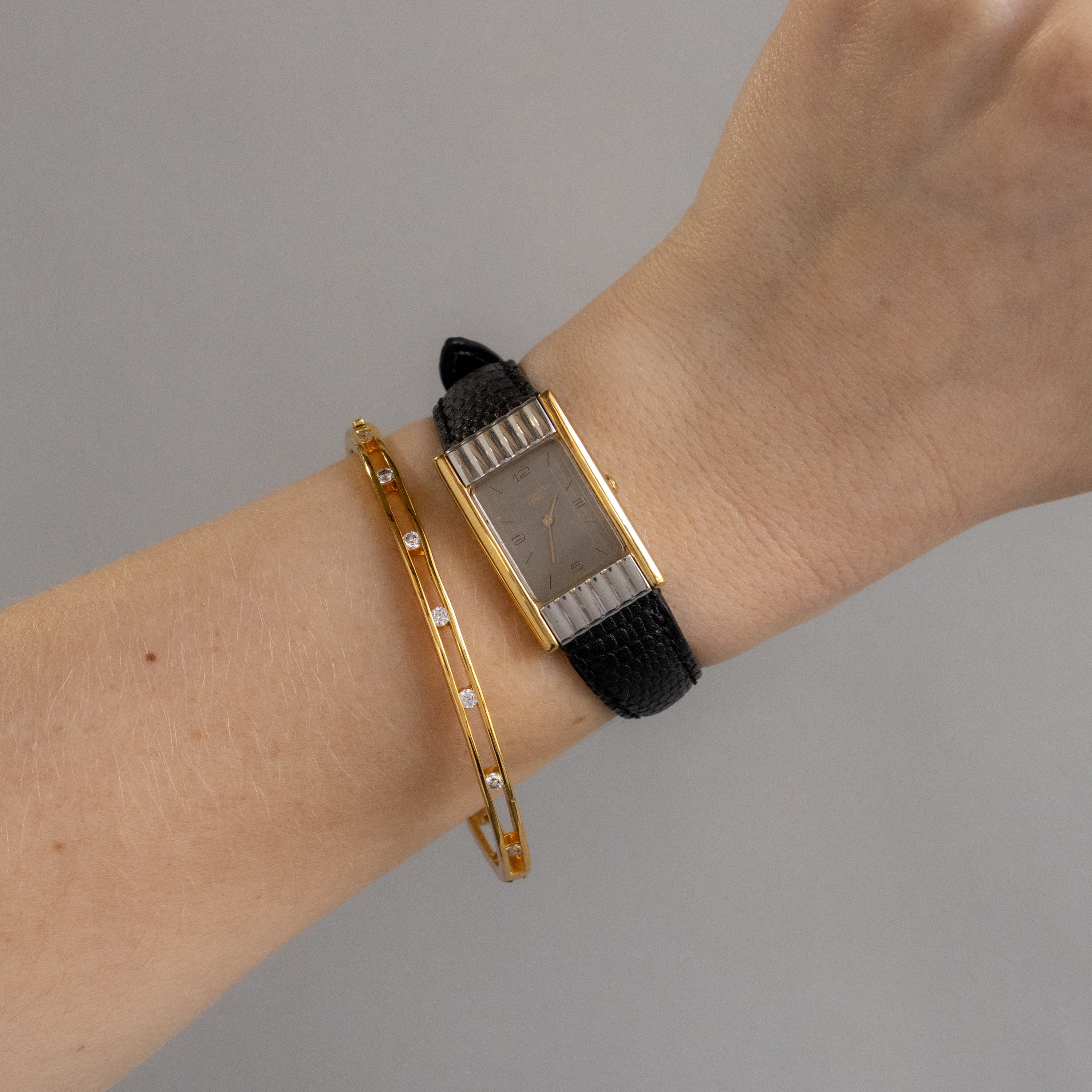 Vintage Christian Dior Swiss Rectangular Two Tone Watch