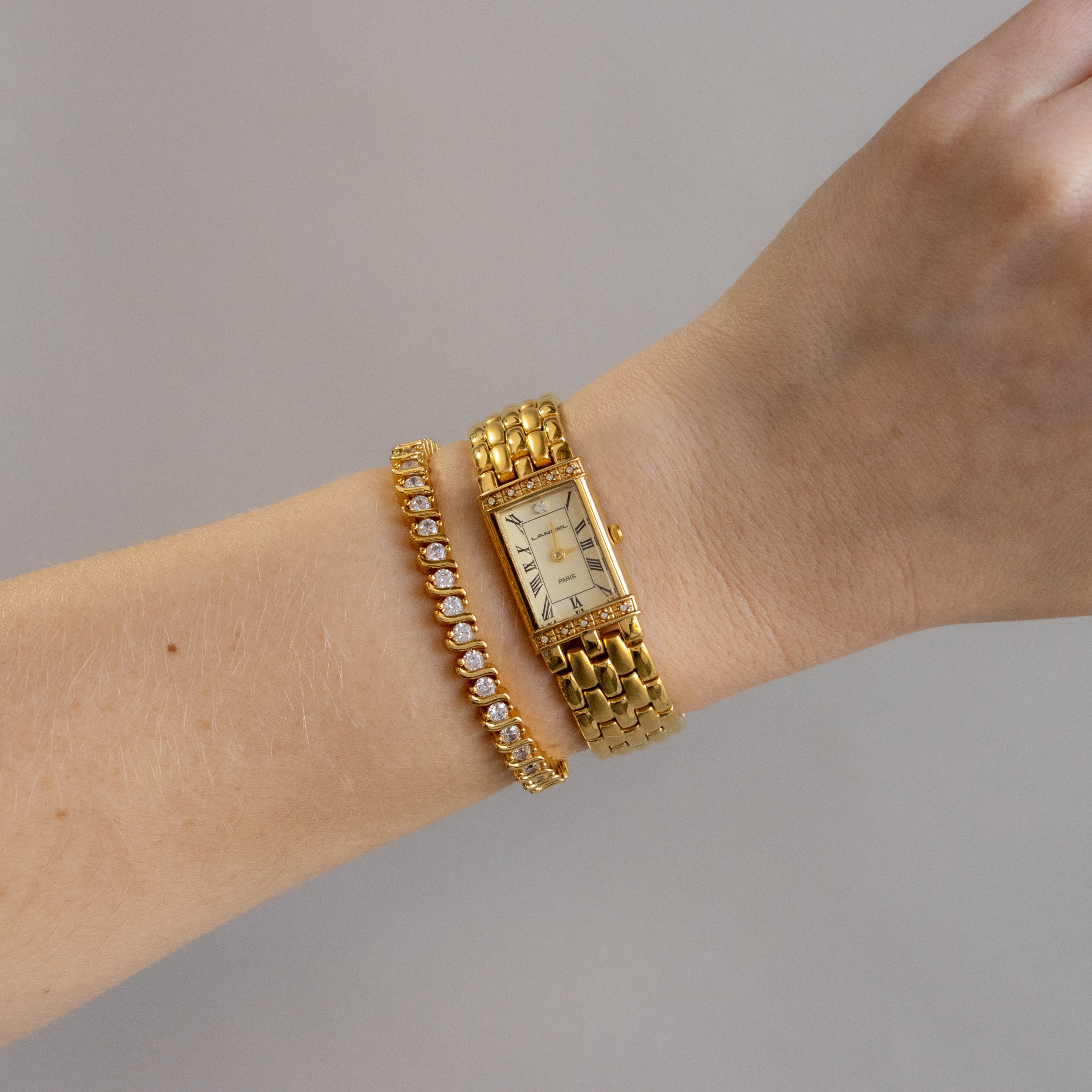 Vintage Lancel Pave Rectangular Gold Watch