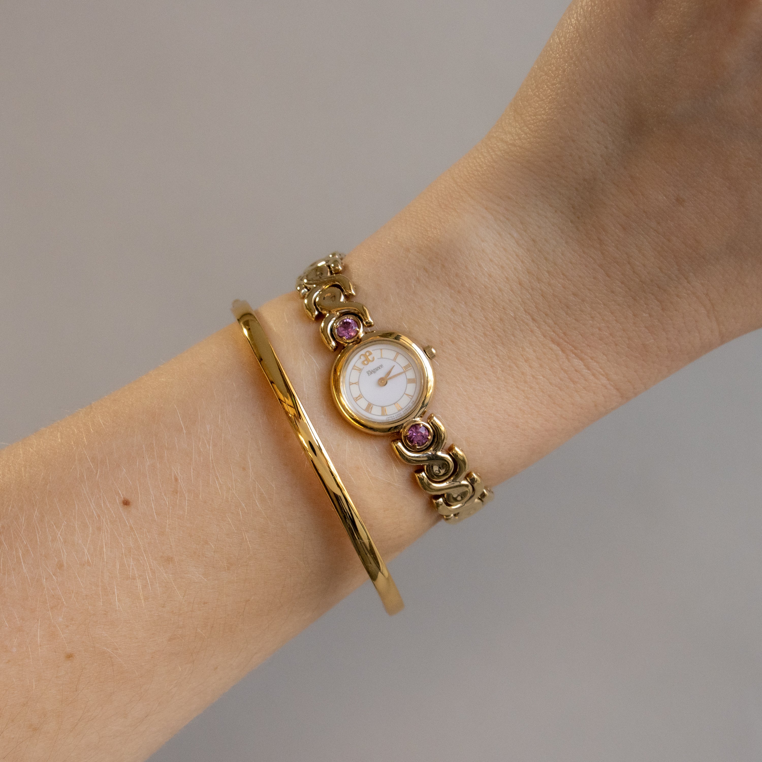 Vintage Elegance Pink Tourmaline Gold Watch