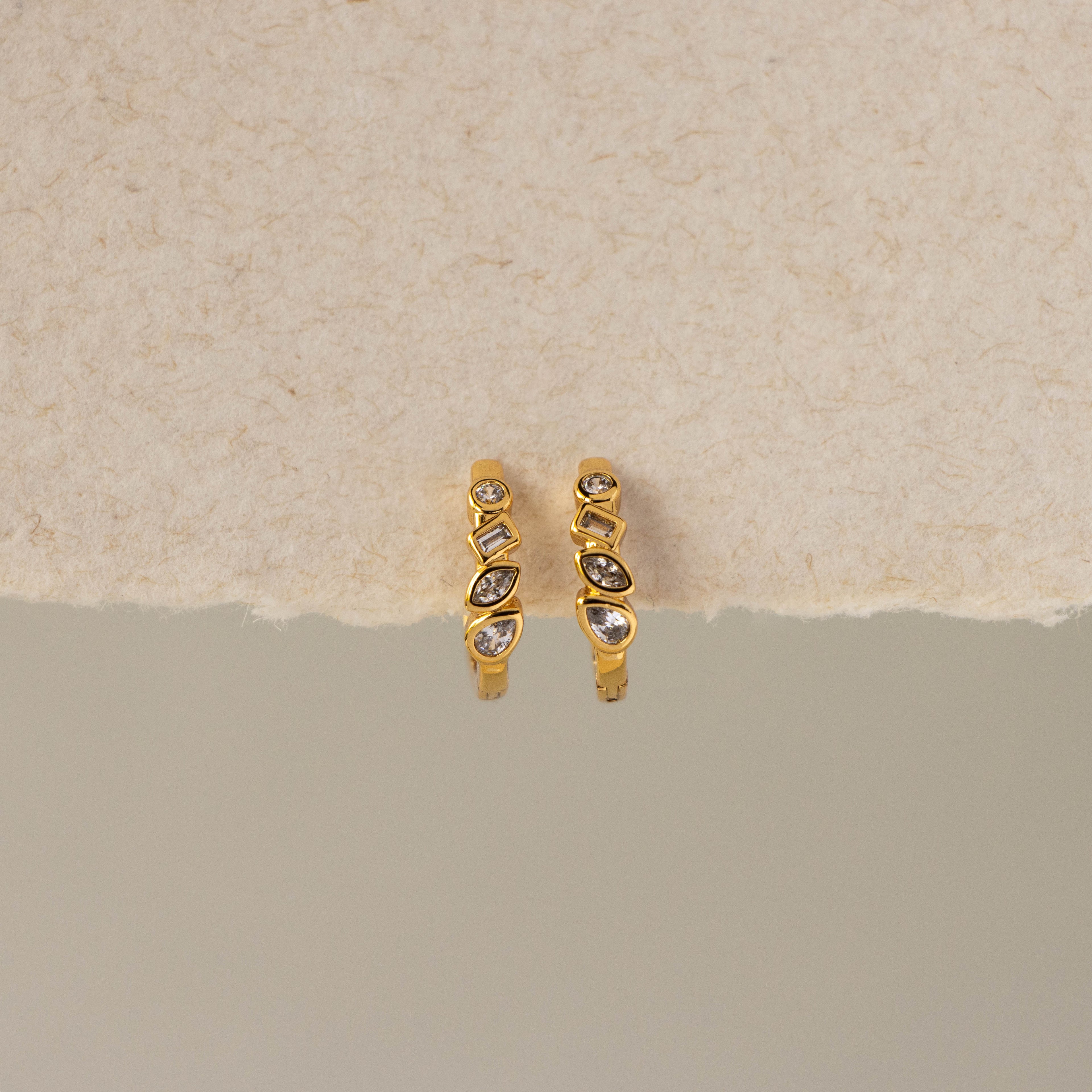 Mixed Diamond Bezel Huggies