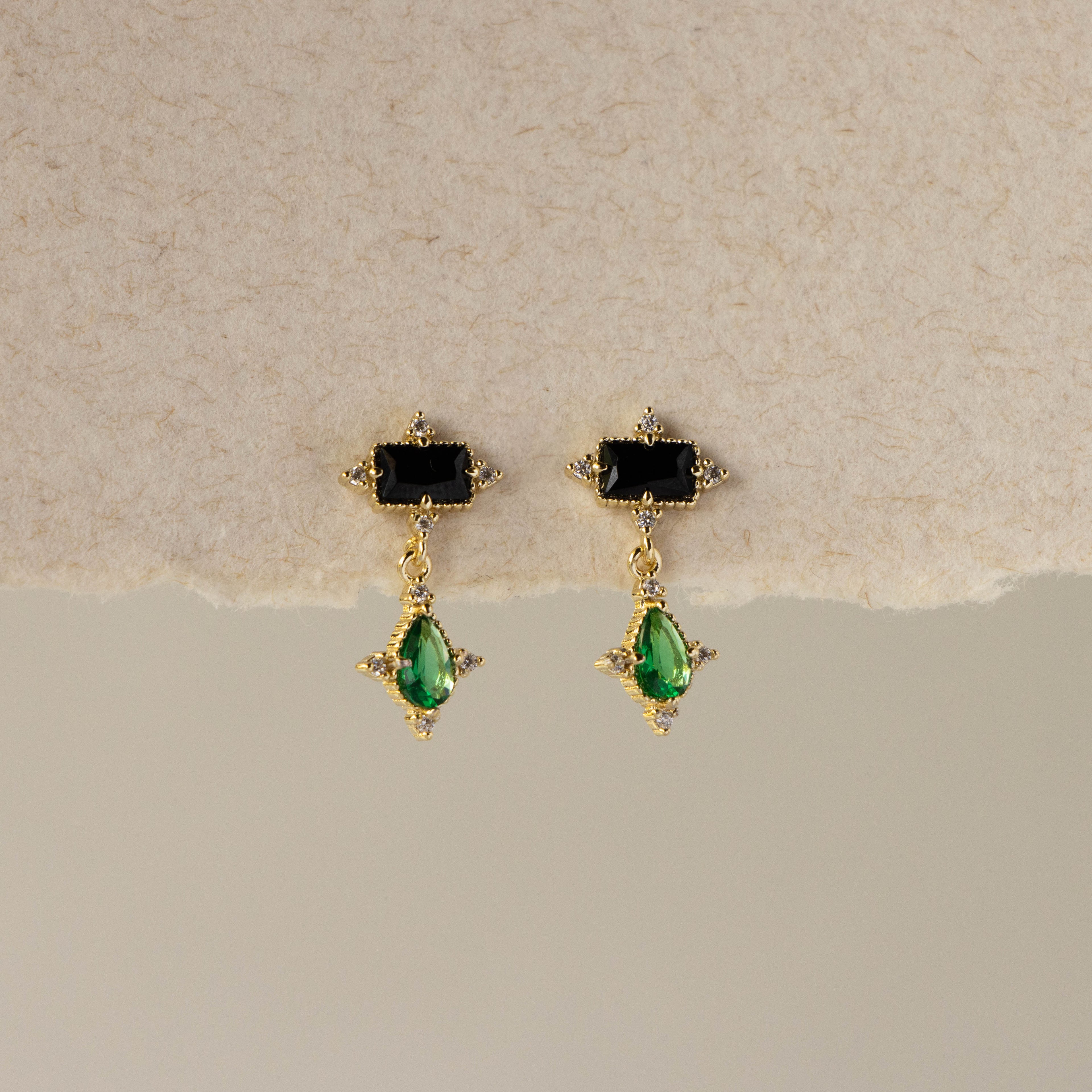 Vintage Onyx Emerald Drop Studs
