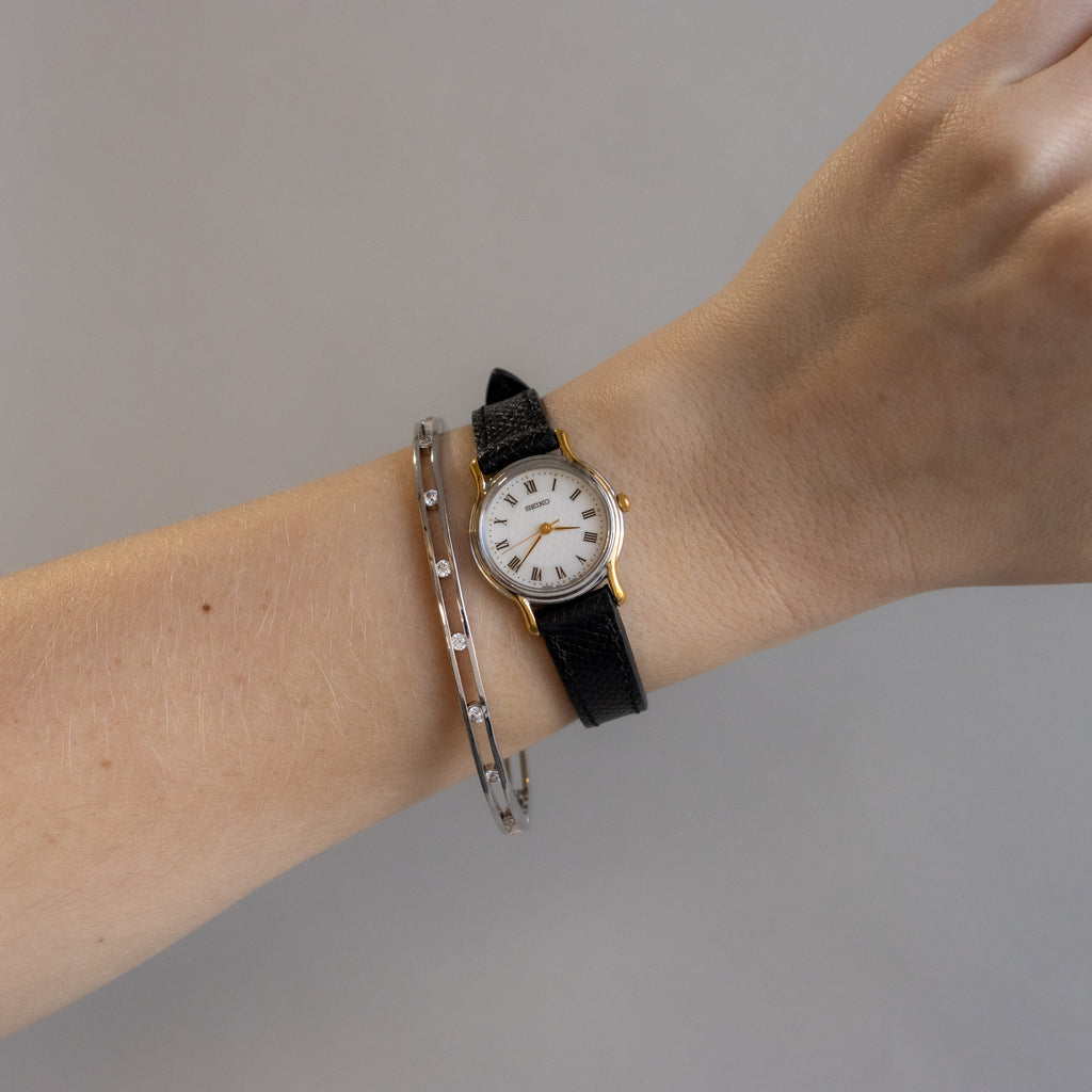 Vintage Seiko Black Strap Two Tone Watch