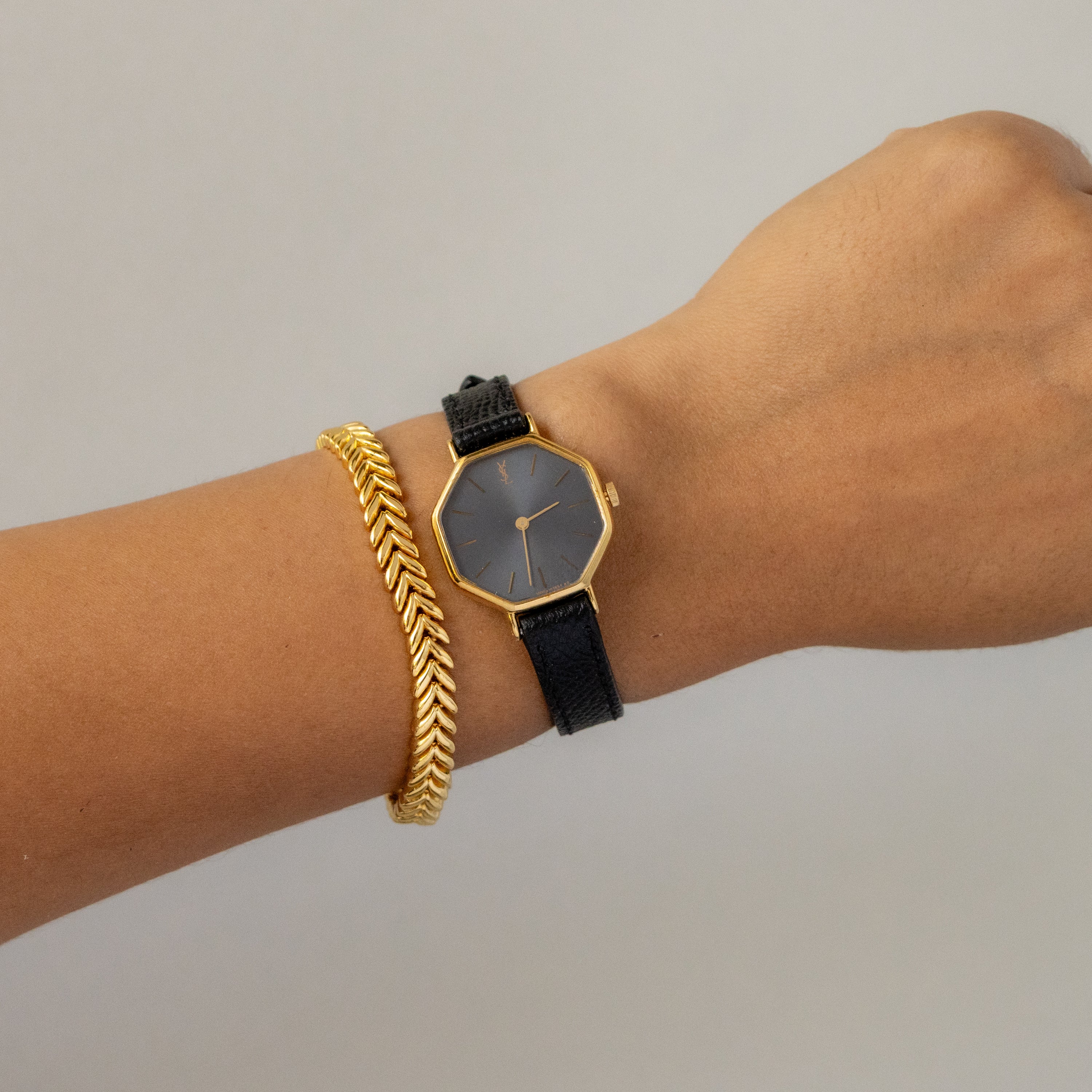 Vintage YSL Black Octagonal Gold Watch