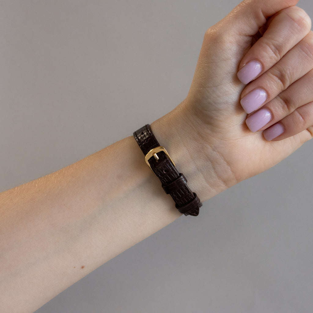 Vintage Seiko Exceline Brown Strap Gold Women's Watch | Caitlyn Minimalist