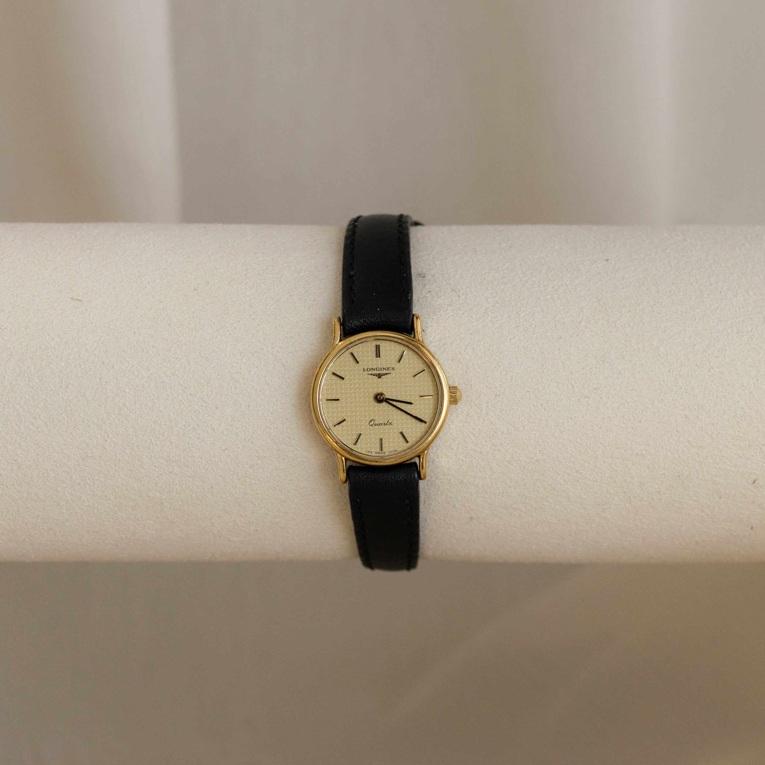 Vintage Longines Swiss Black Strap Watch