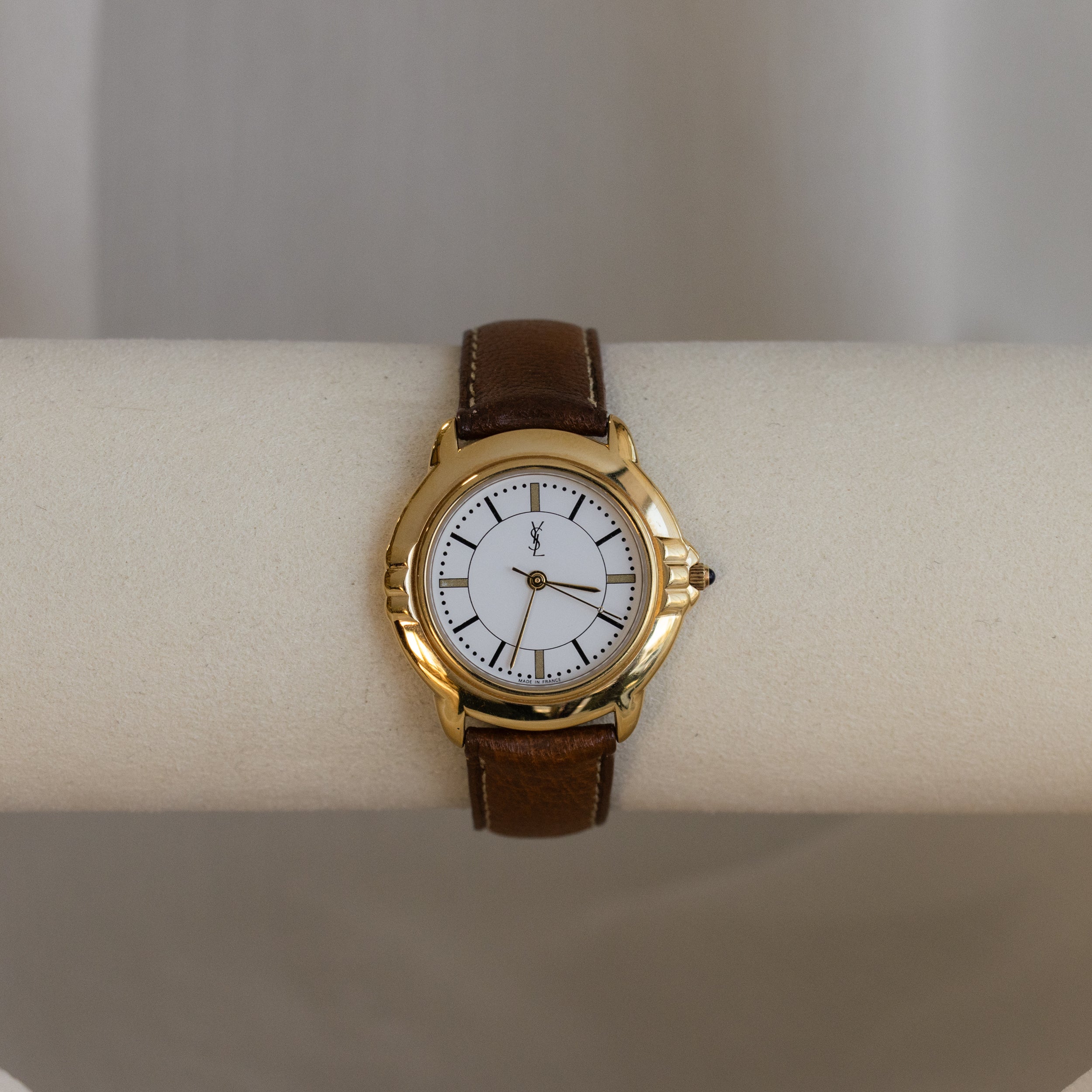 Vintage YSL Brown Strap Gold Watch