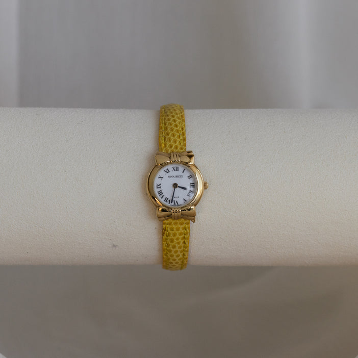 Vintage Nina Ricci Swiss Bow Strap Gold Watch