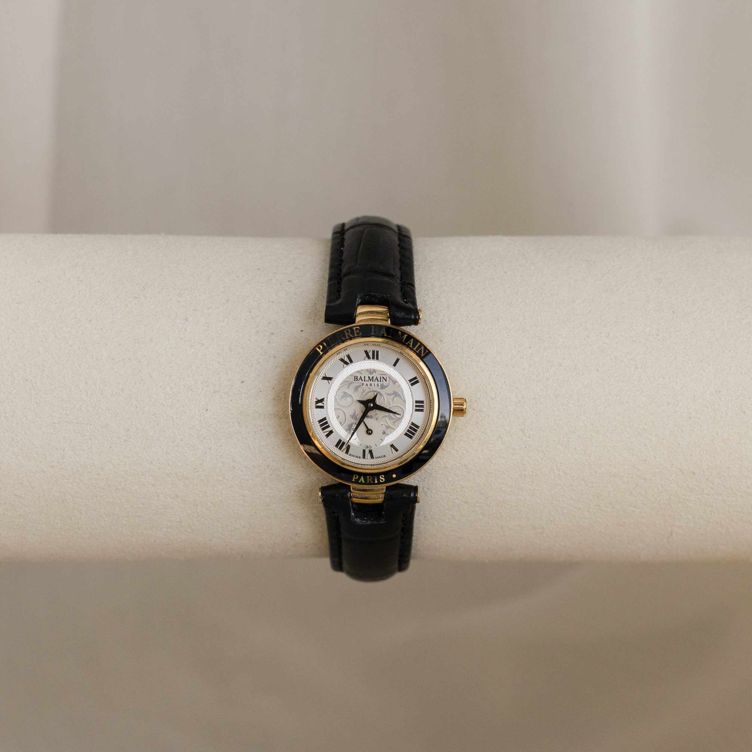 Vintage Pierre Balmain Swiss Black Strap Watch