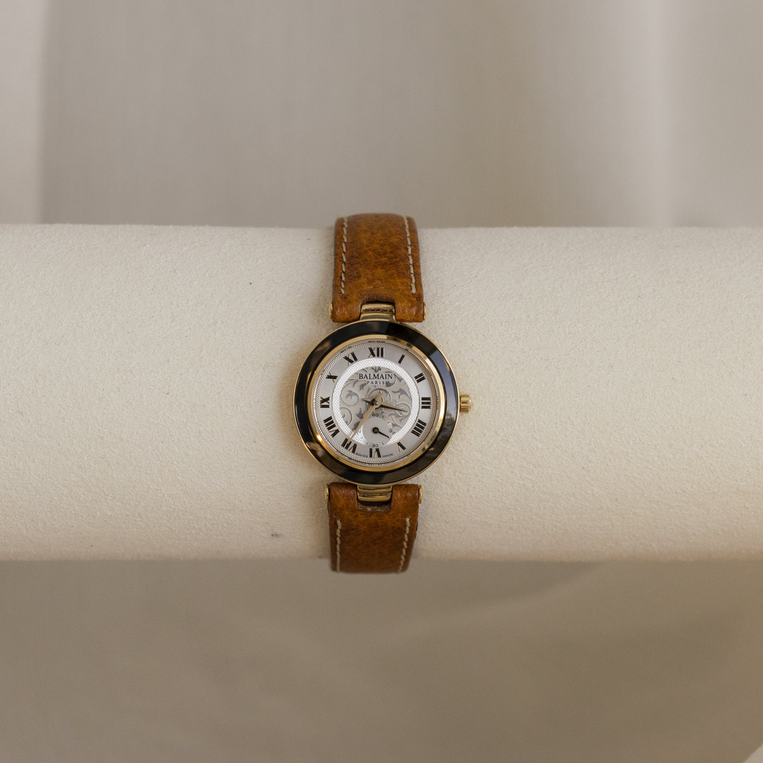 Vintage Pierre Balmain Swiss Light Brown Strap Gold Unisex Watch Caitlyn Minimalist