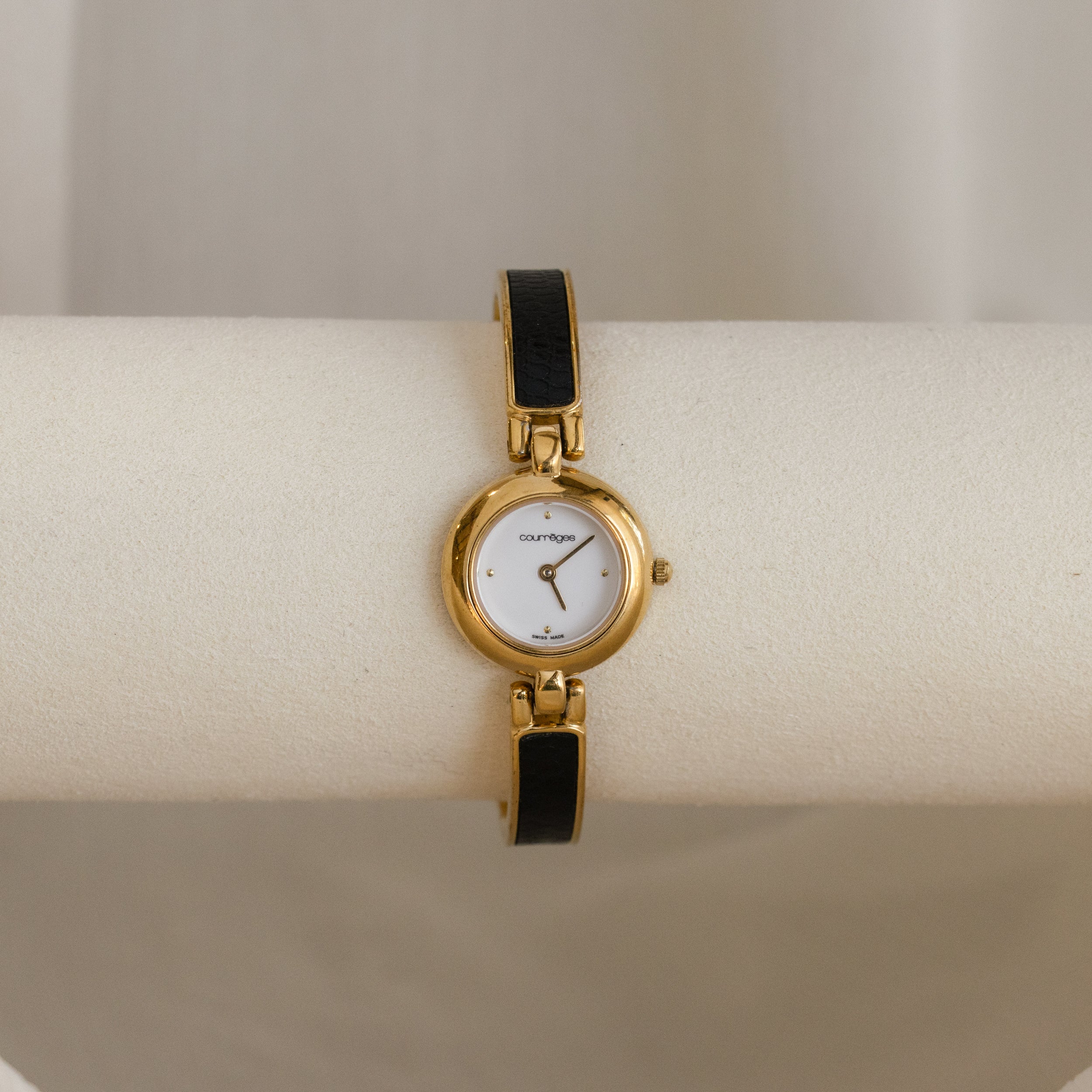 Vintage Courreges Round Black Gold Watch