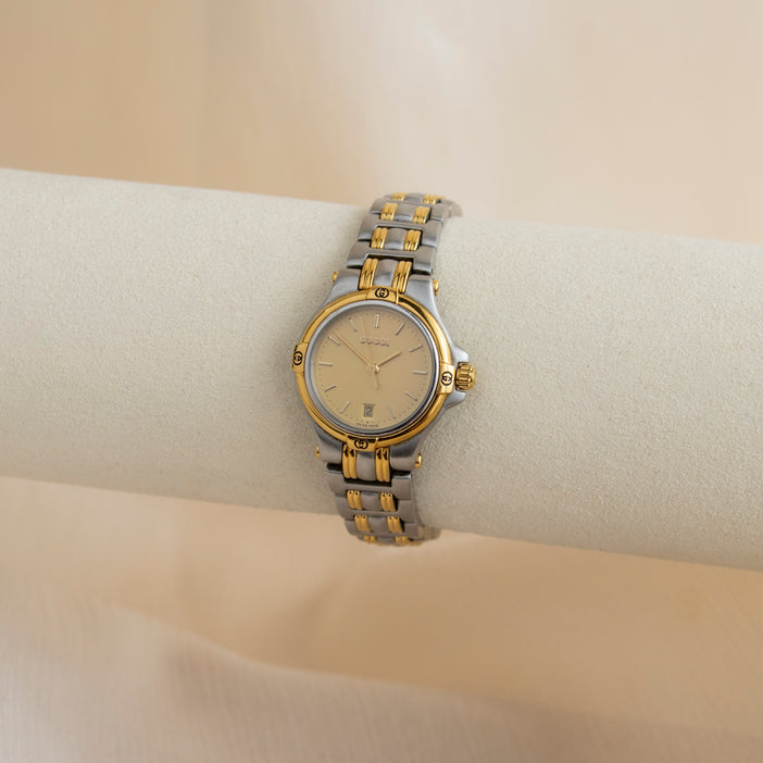 Vintage Gucci Swiss Round Gold & Silver Watch