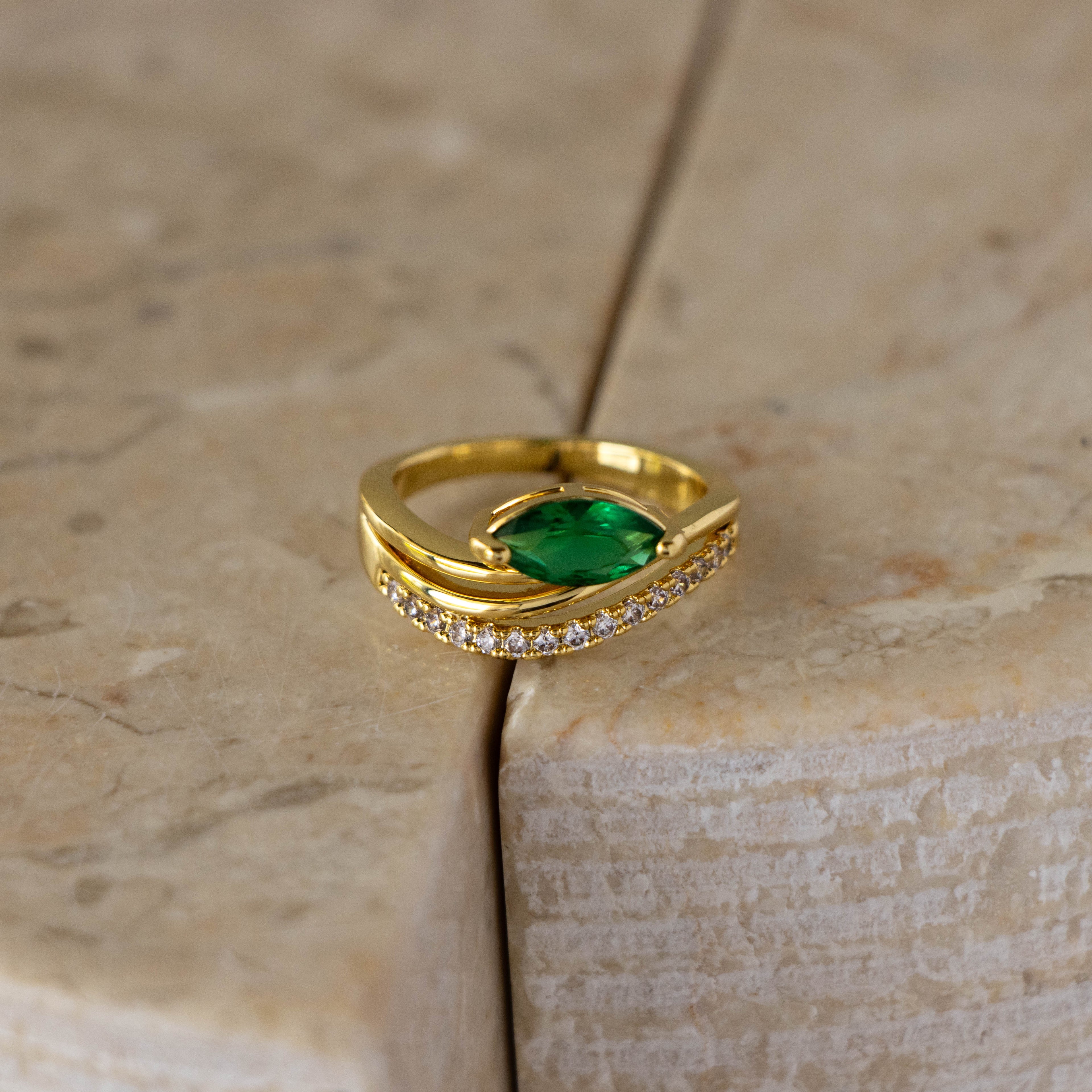 Art Deco Emerald Marquise Pave Ring