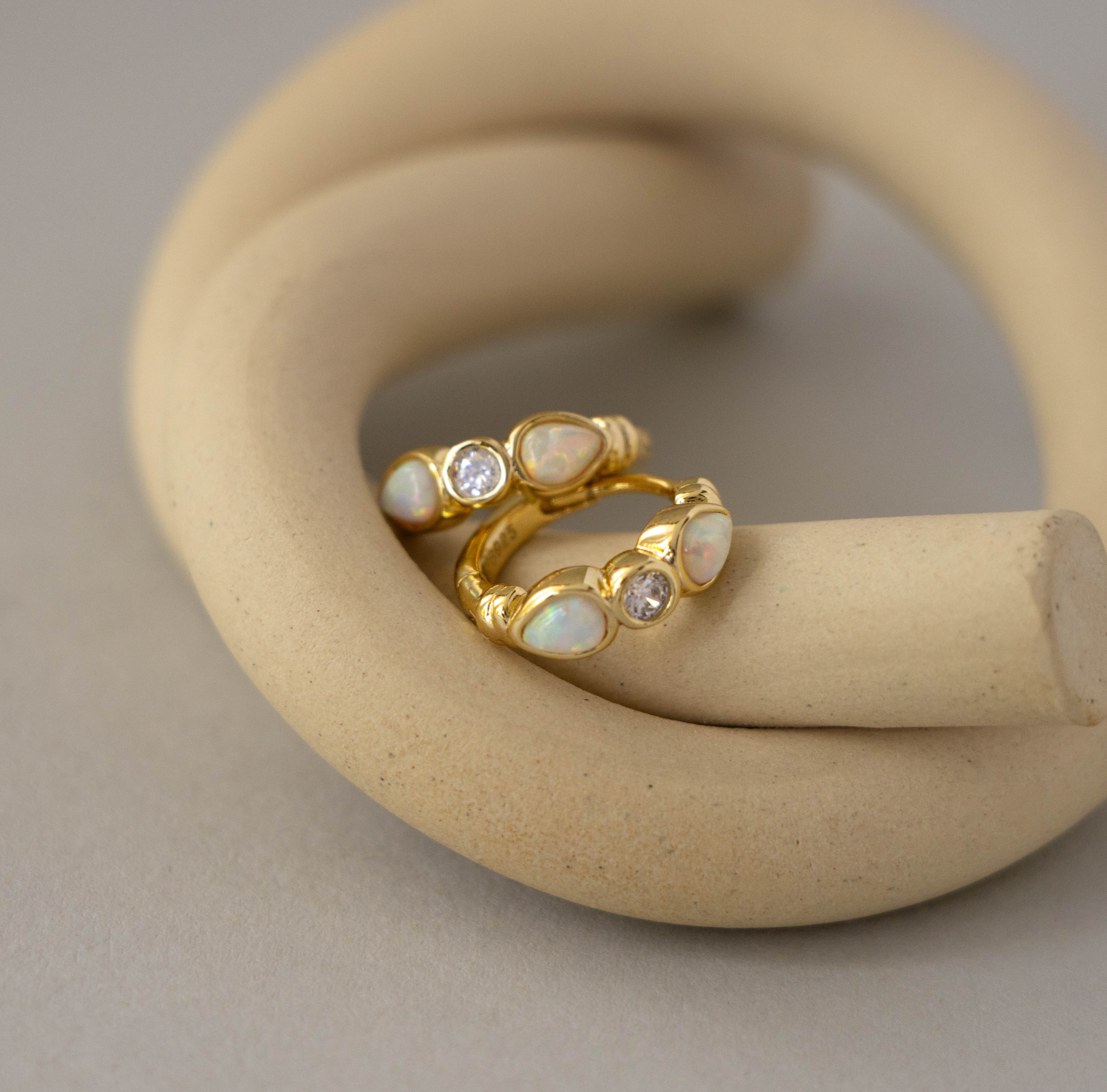 Twin Opal & Diamond Huggies