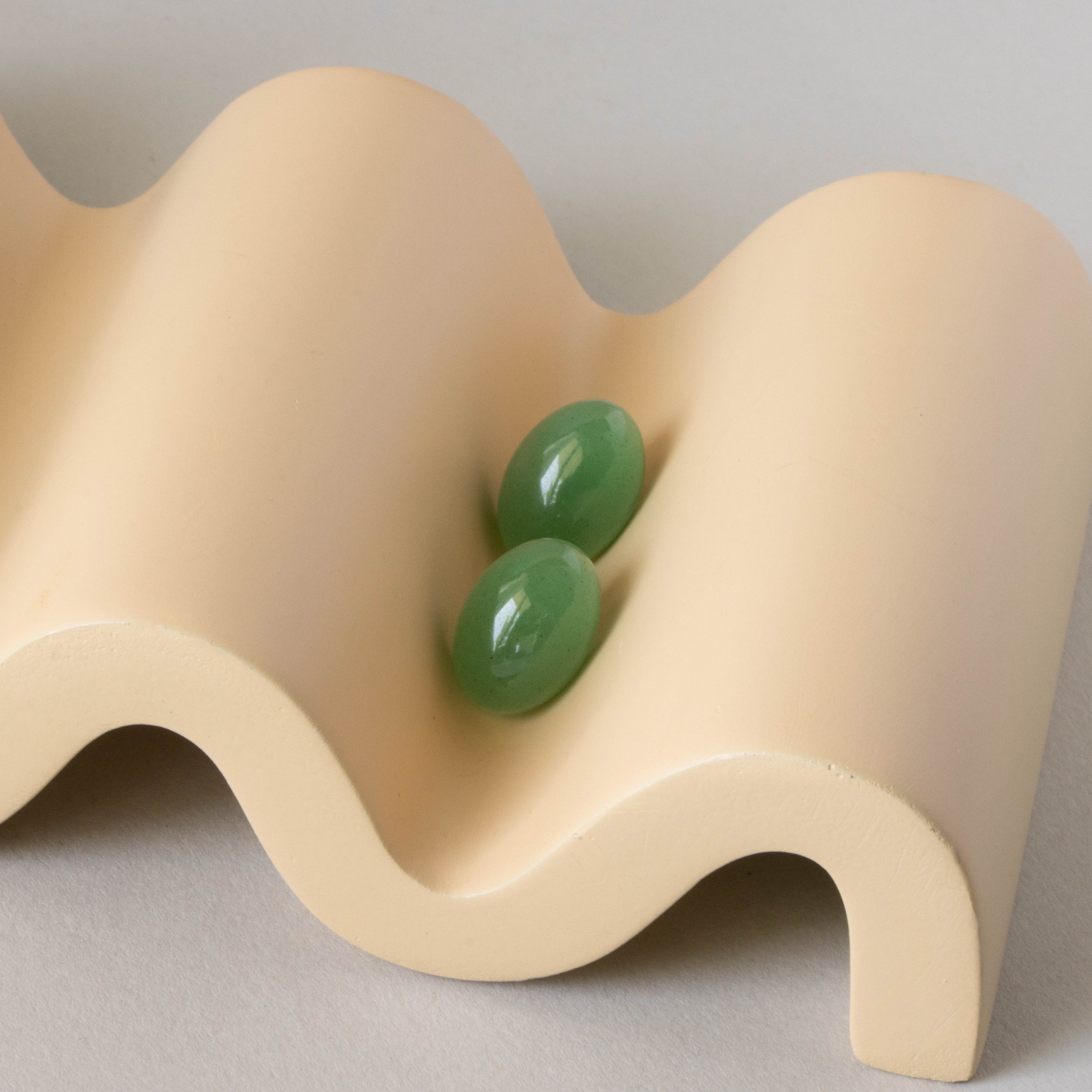 Natural Oval Jade Studs in Silver
