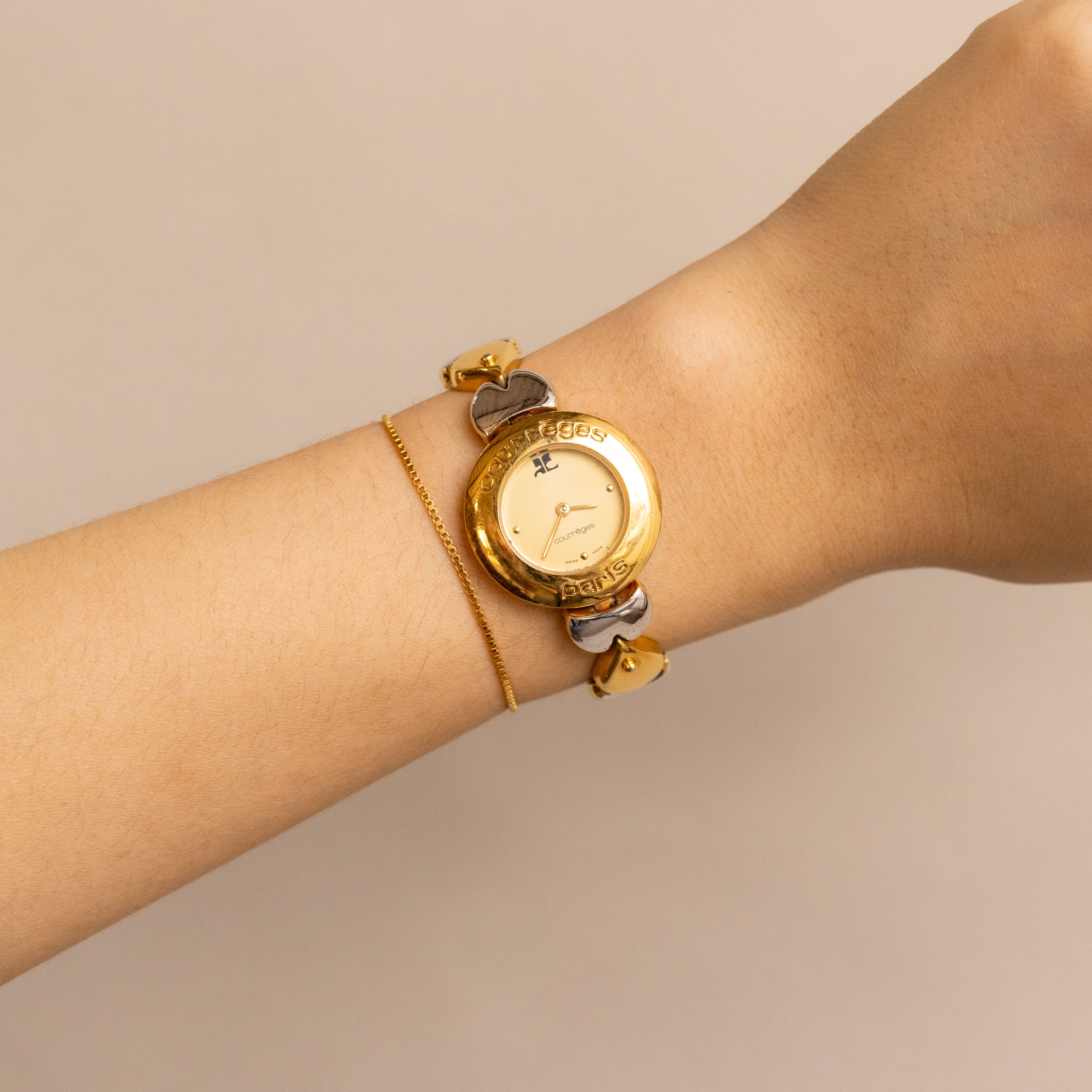 Vintage Courreges Swiss Round Two Tone Watch