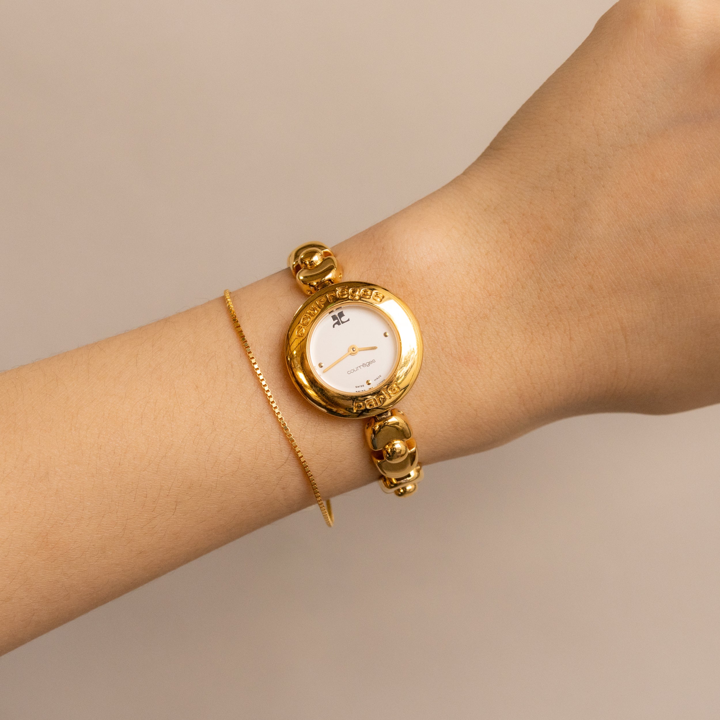 Vintage Courreges Paris Swiss Round Gold Watch