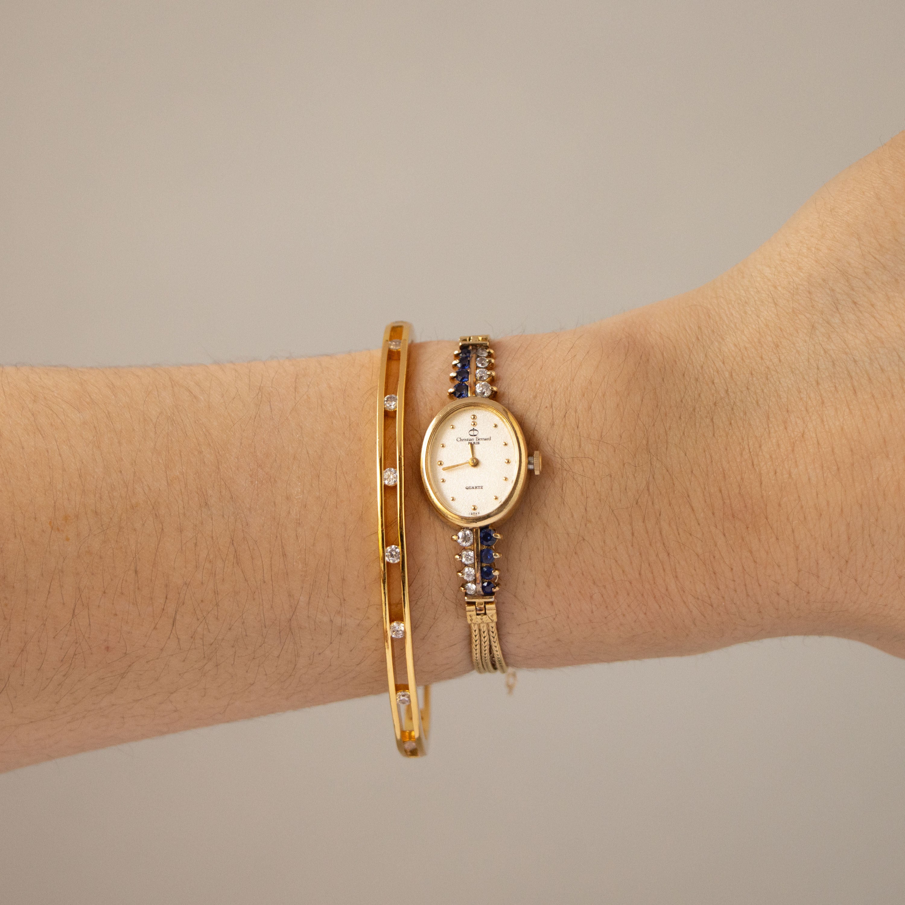 Vintage Christian Bernard Oval Sapphire Gold Watch
