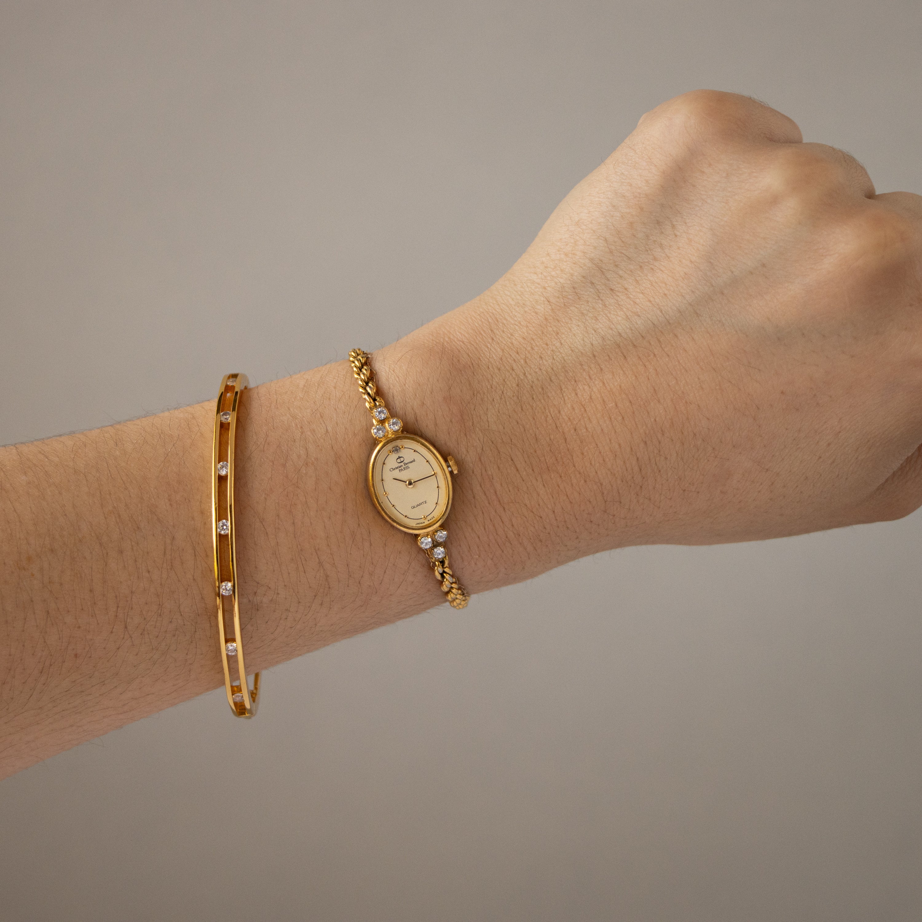 Vintage Christian Bernard Oval Rope Link Gold Watch