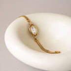 Vintage Aureole Oval Pearl Floral Gold Watch