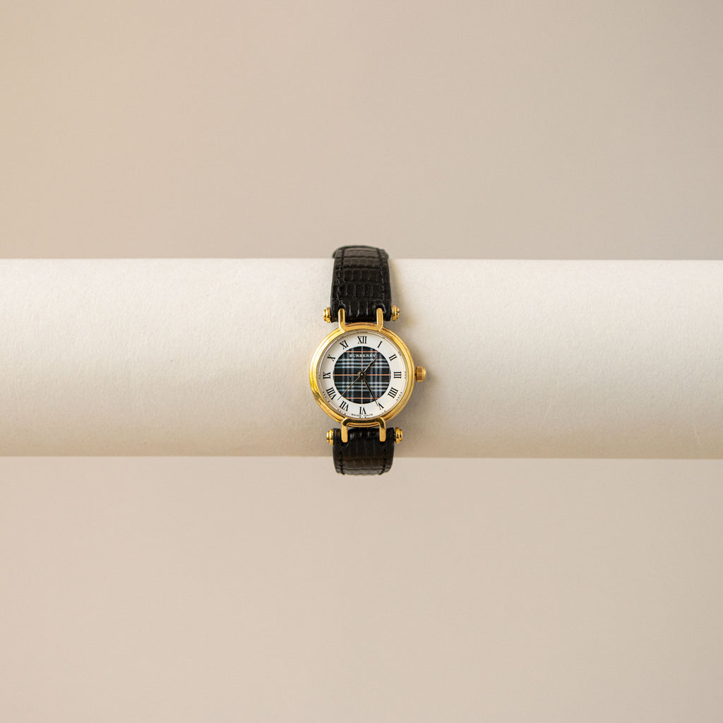 Vintage Burberrys Swiss Nova Check Gold Watch