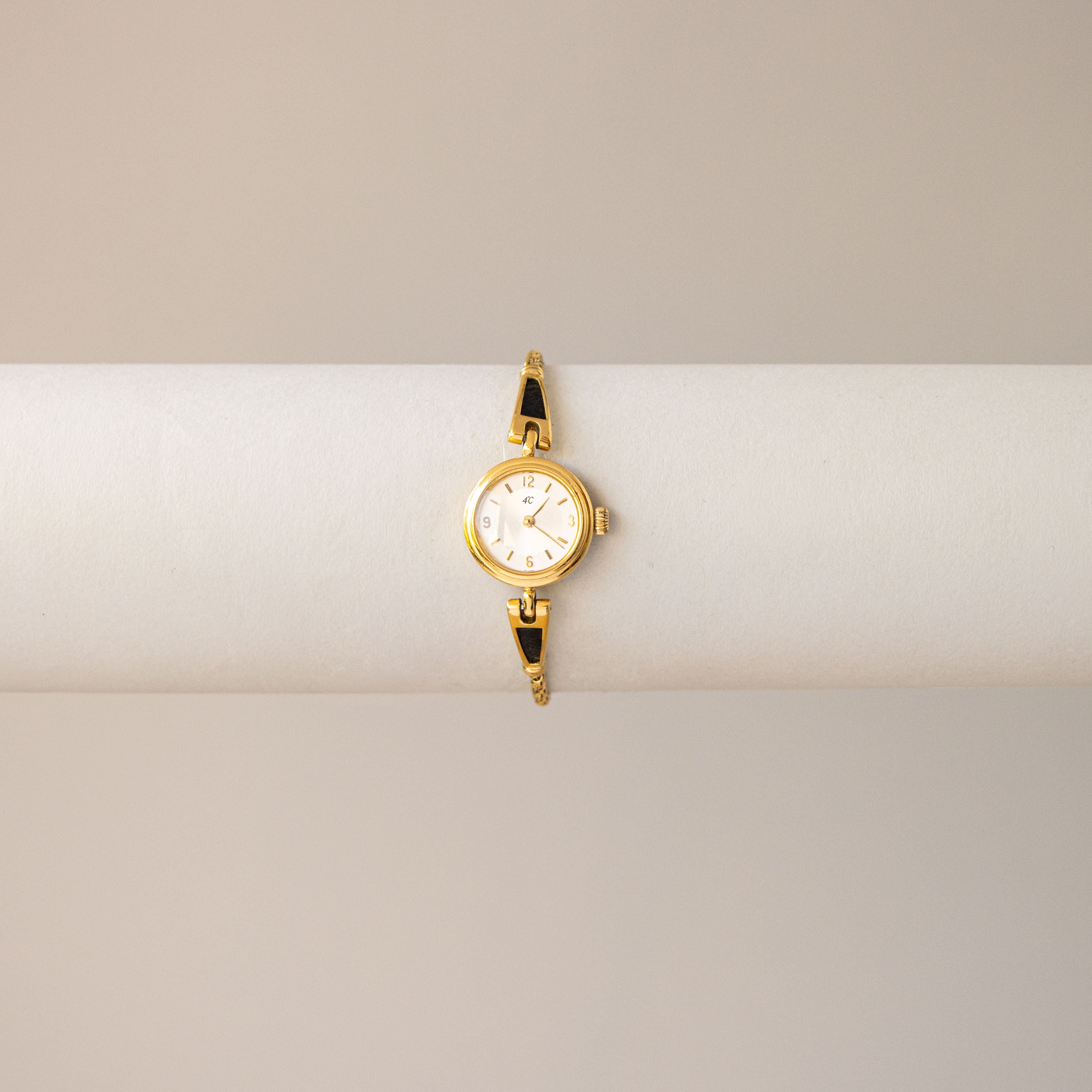 Vintage 4C Black Leather Rope Gold Watch