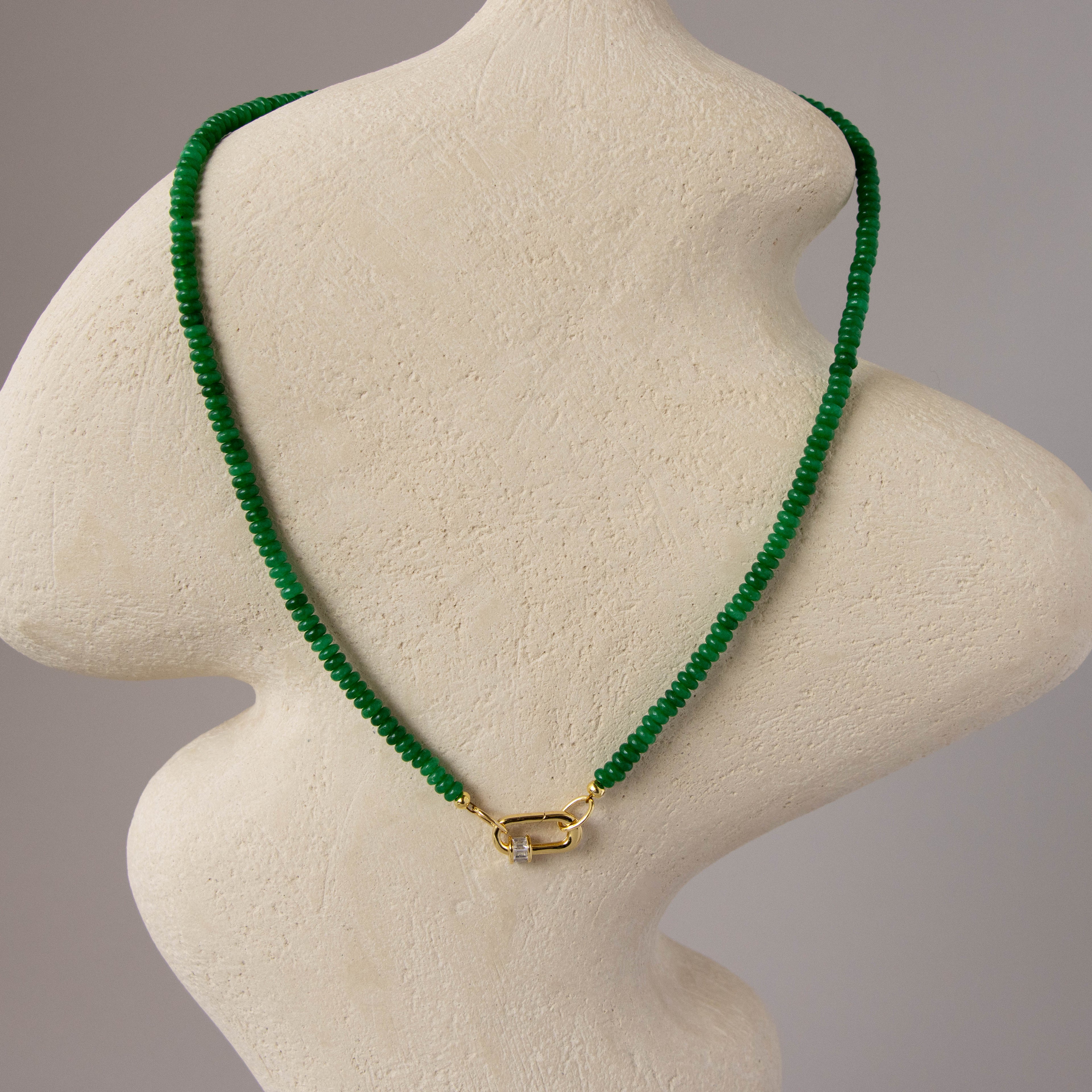 Beaded Jade Carabiner Link Necklace