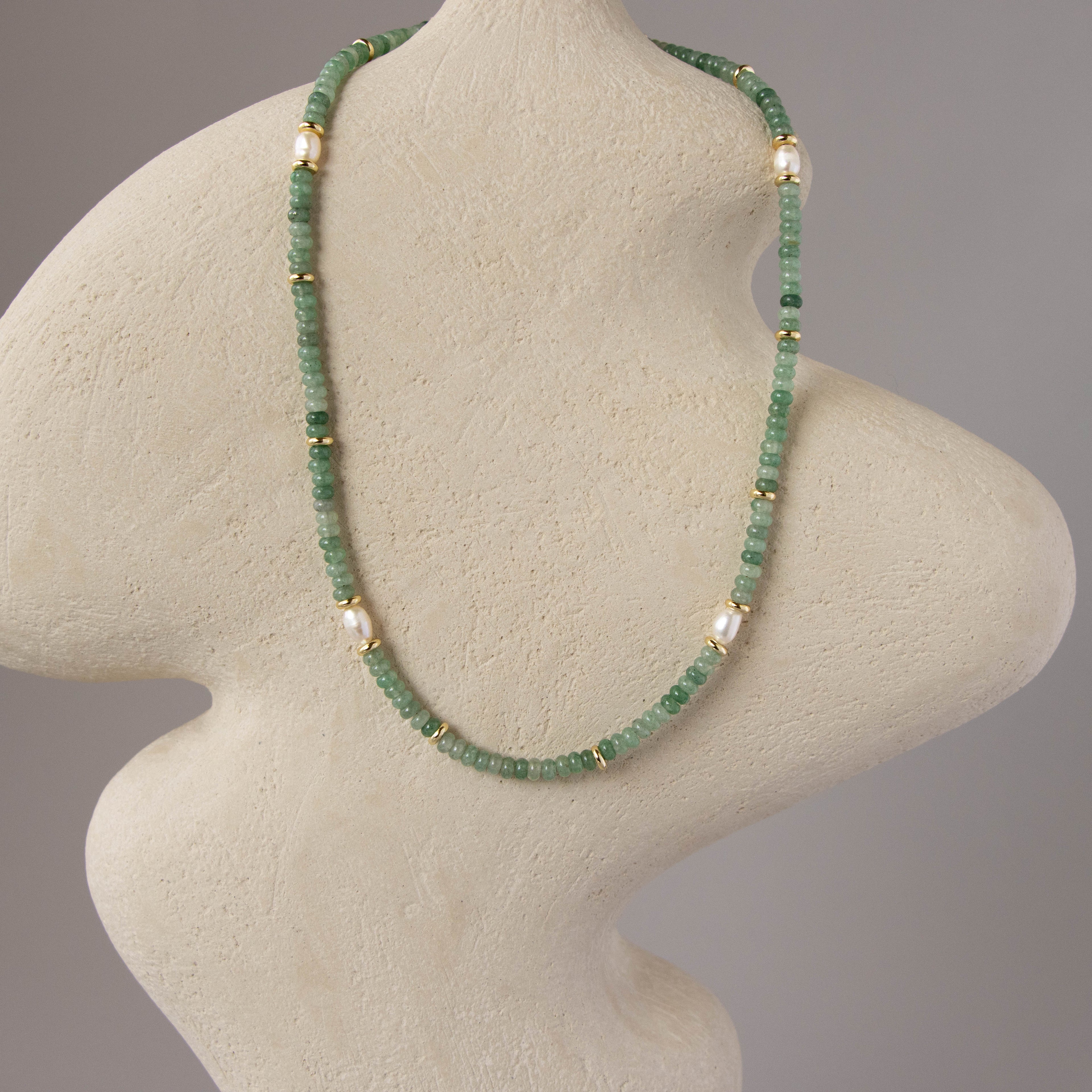 Jade, Pearl & Gold Beaded Necklace