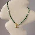 Beaded Jade & Pearl Clasp Necklace with M Letter Charm