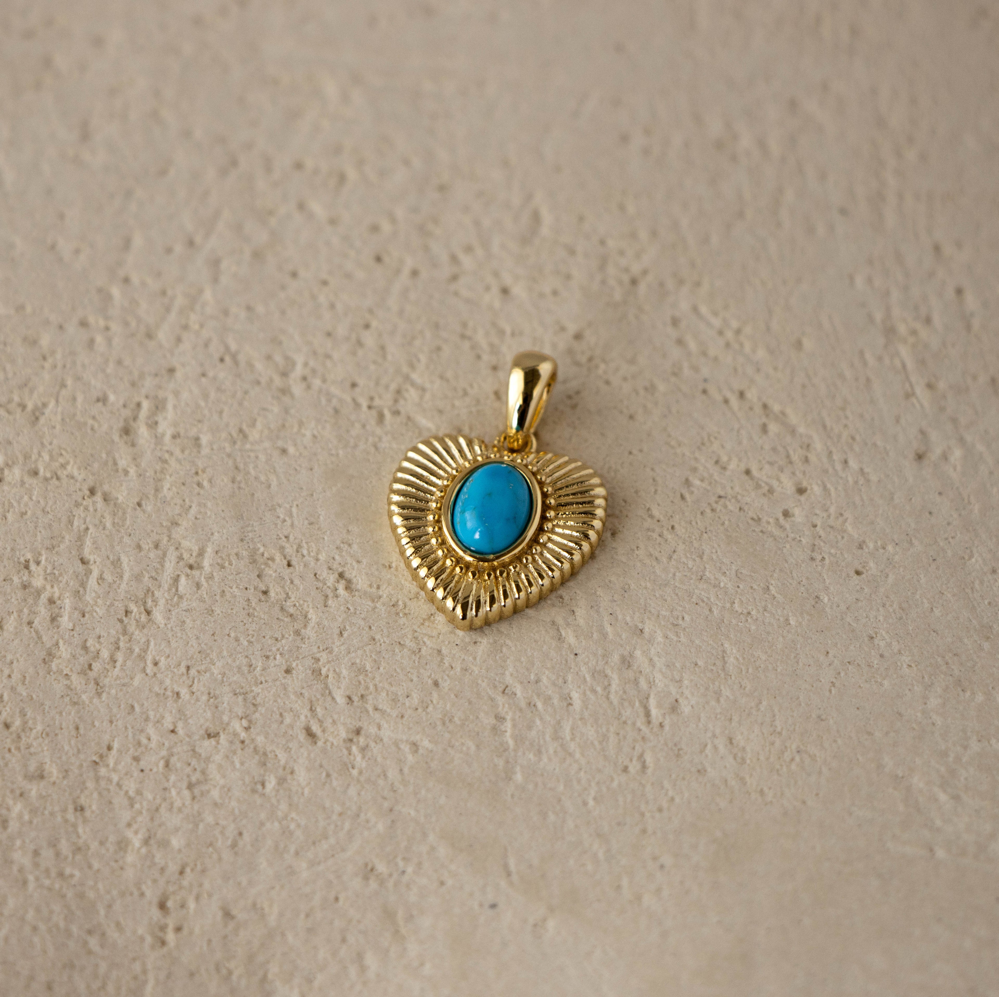 Ribbed Turquoise Heart Charm