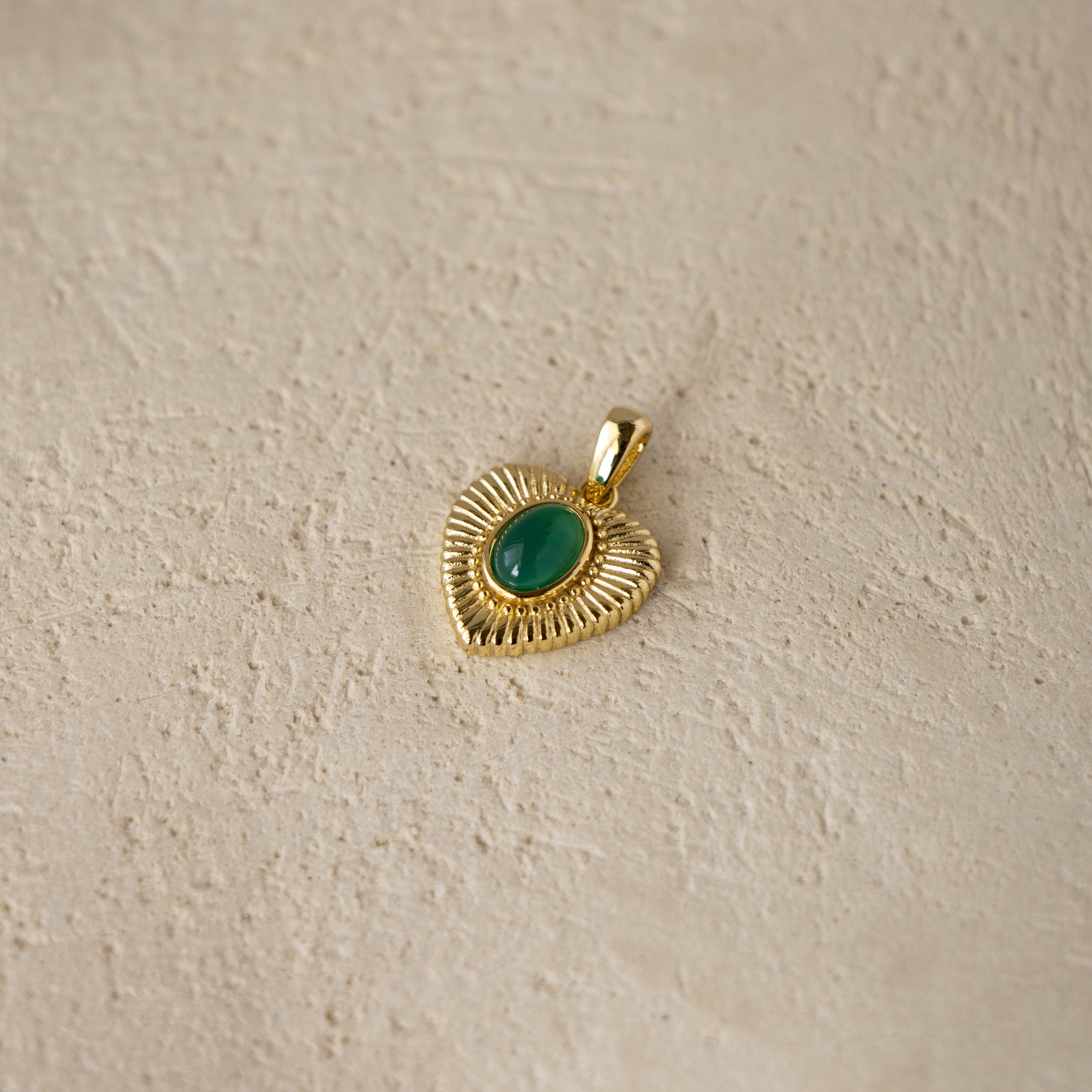 Ribbed Emerald Heart Charm