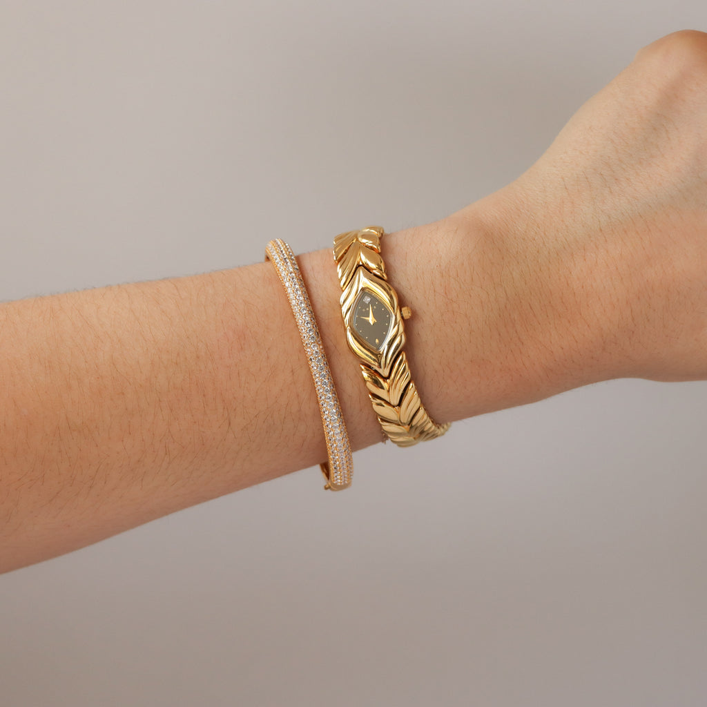 Vintage Gres Midnight Feather Gold Watch