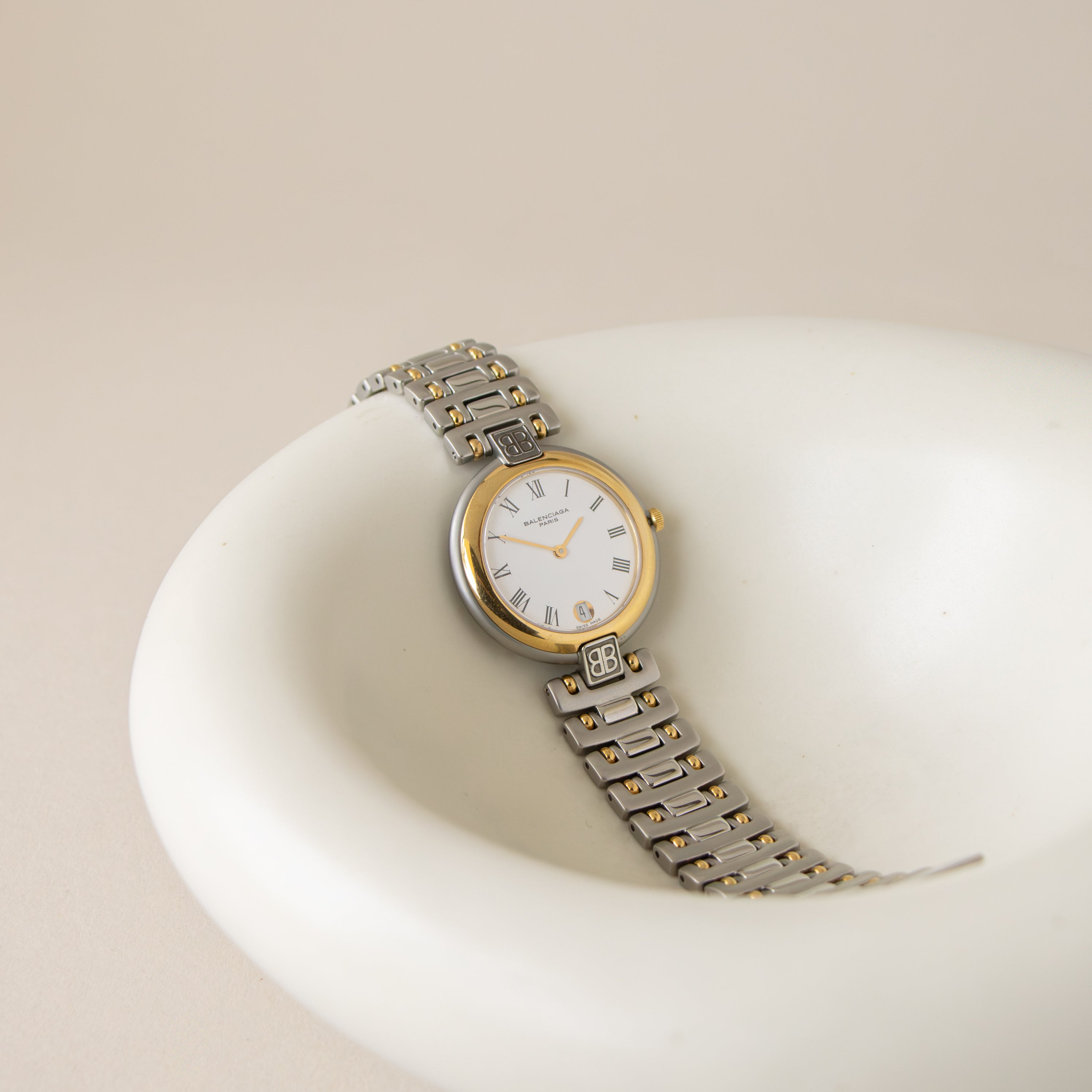 Vintage Balenciaga Swiss Roman Two Tone Watch