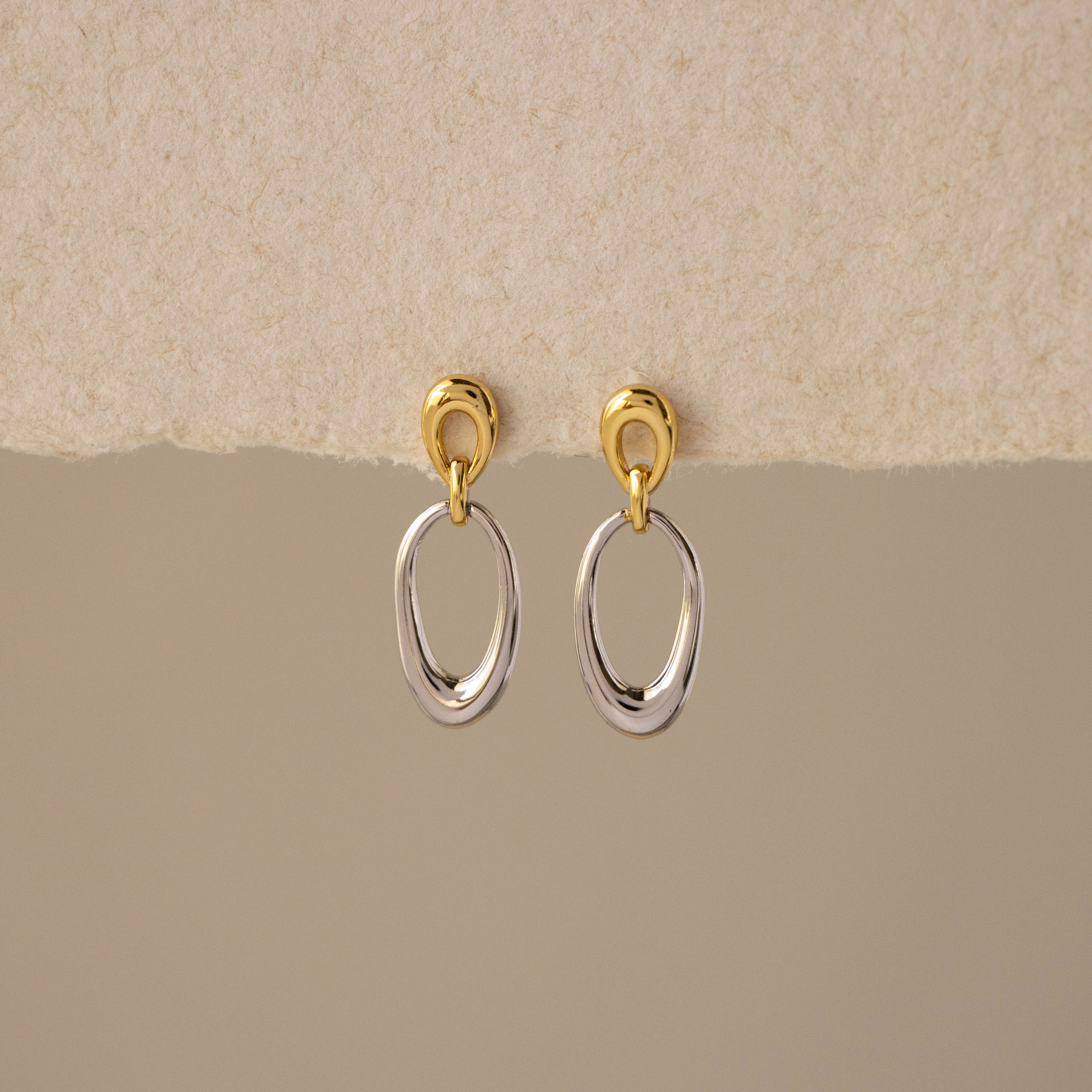 Mixed Metal Organic Oval Drop Studs
