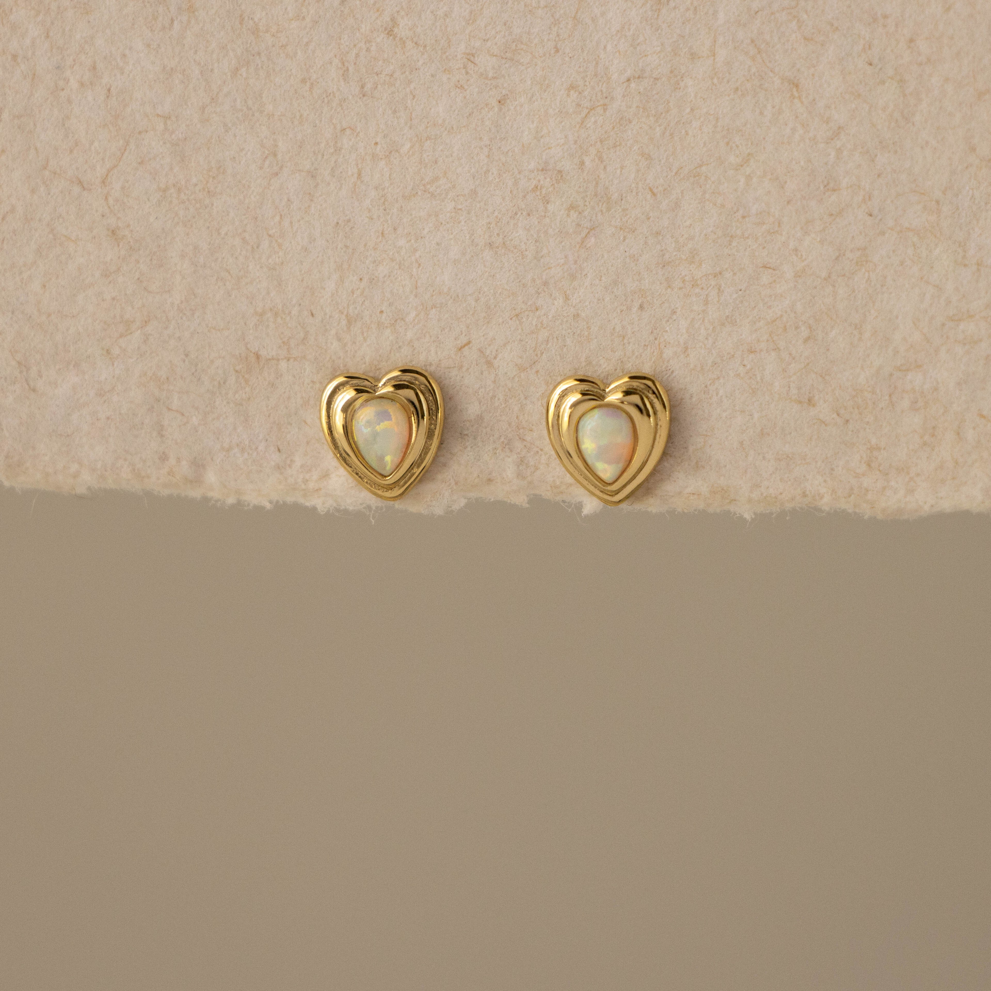 Opal Heart Framed Studs