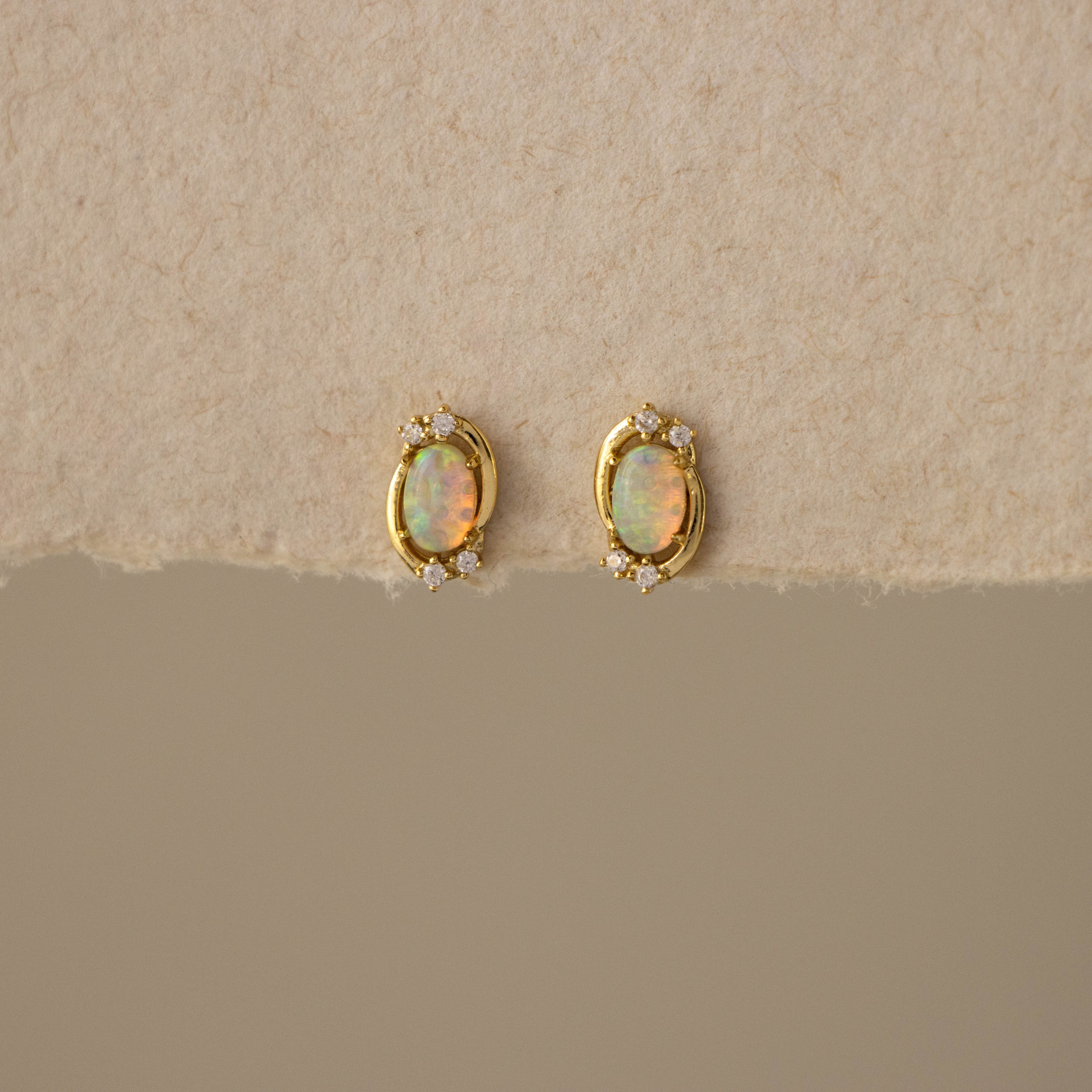 Celestial Oval Opal Diamond Accent Studs
