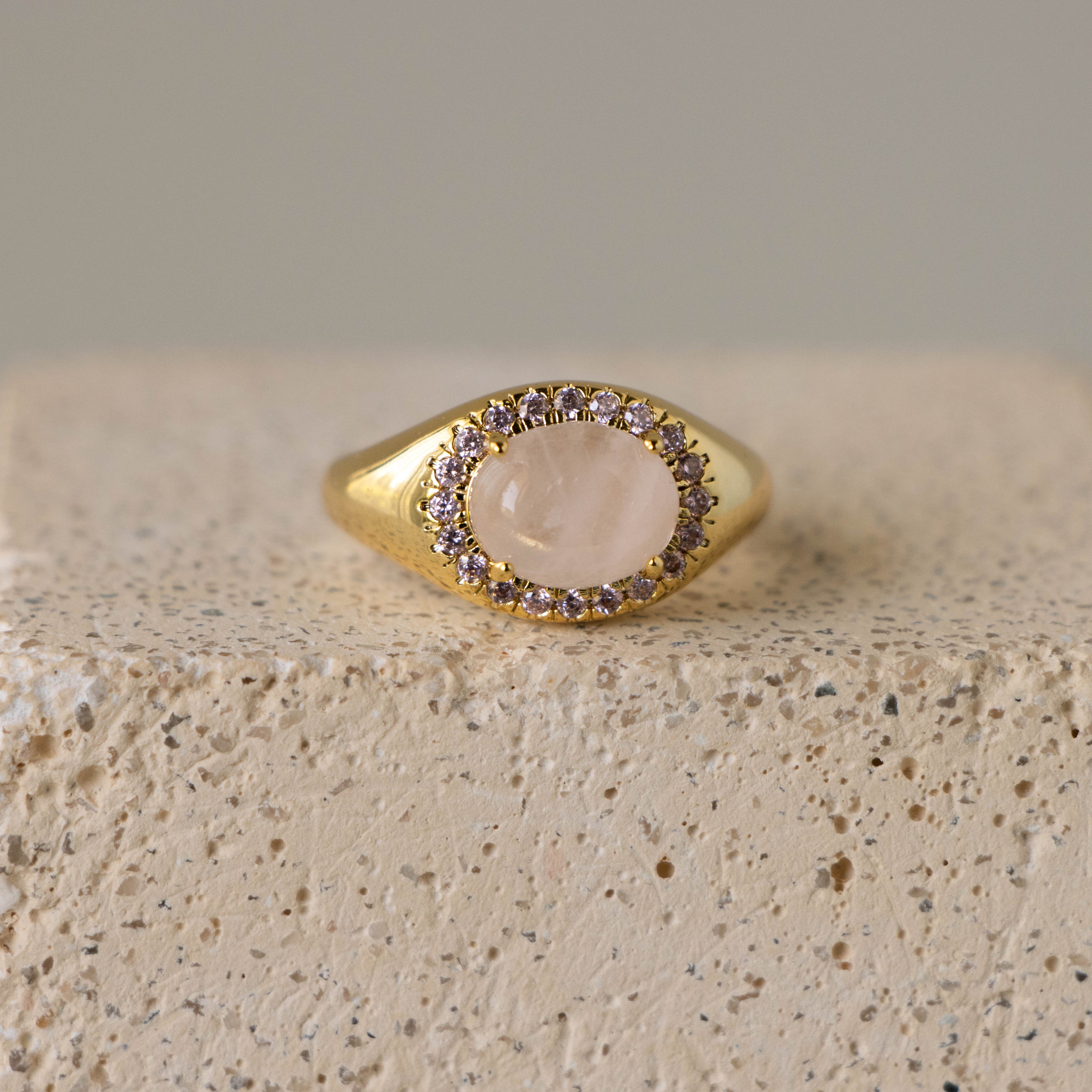Moonstone Halo Signet Ring
