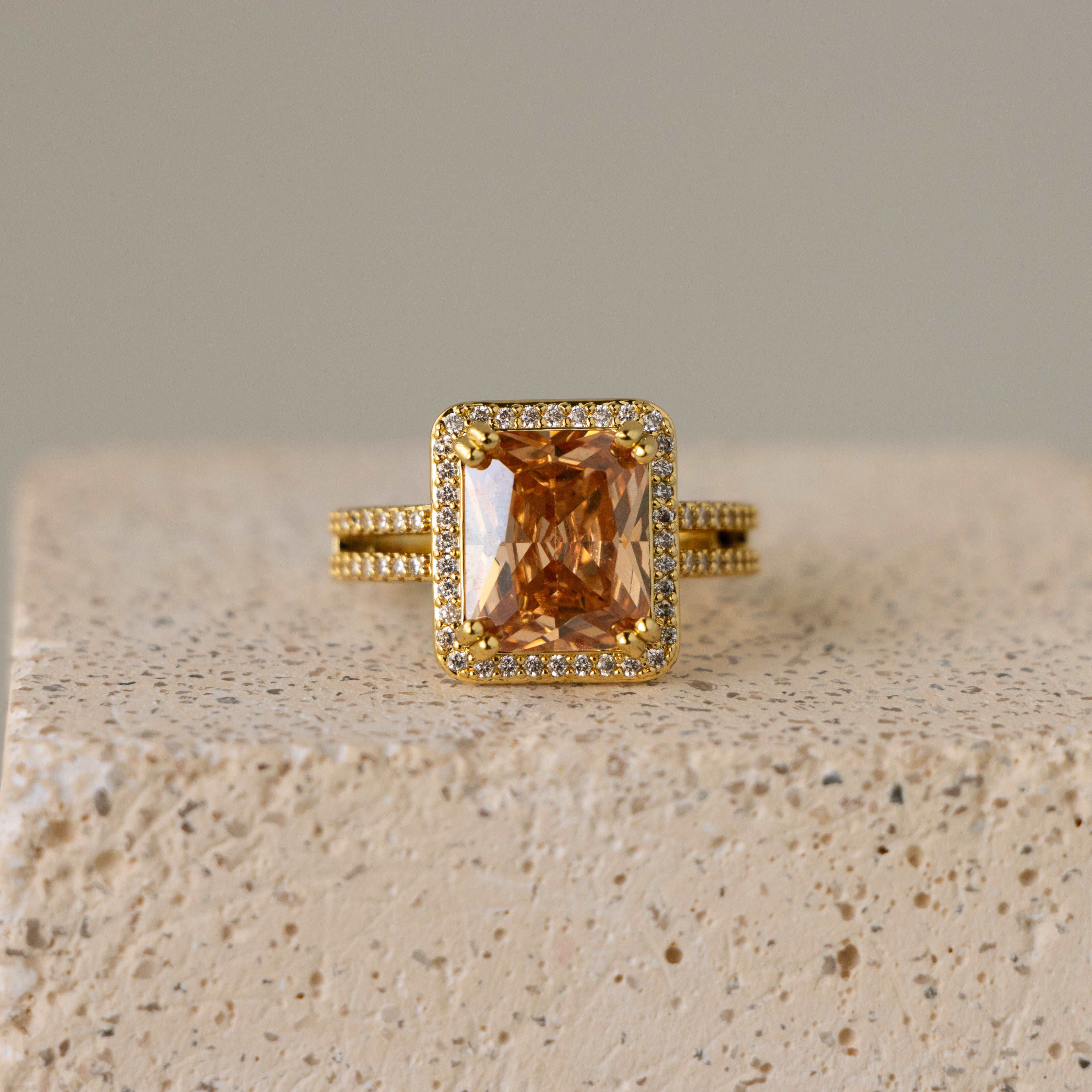Emerald-Cut Topaz Halo Ring