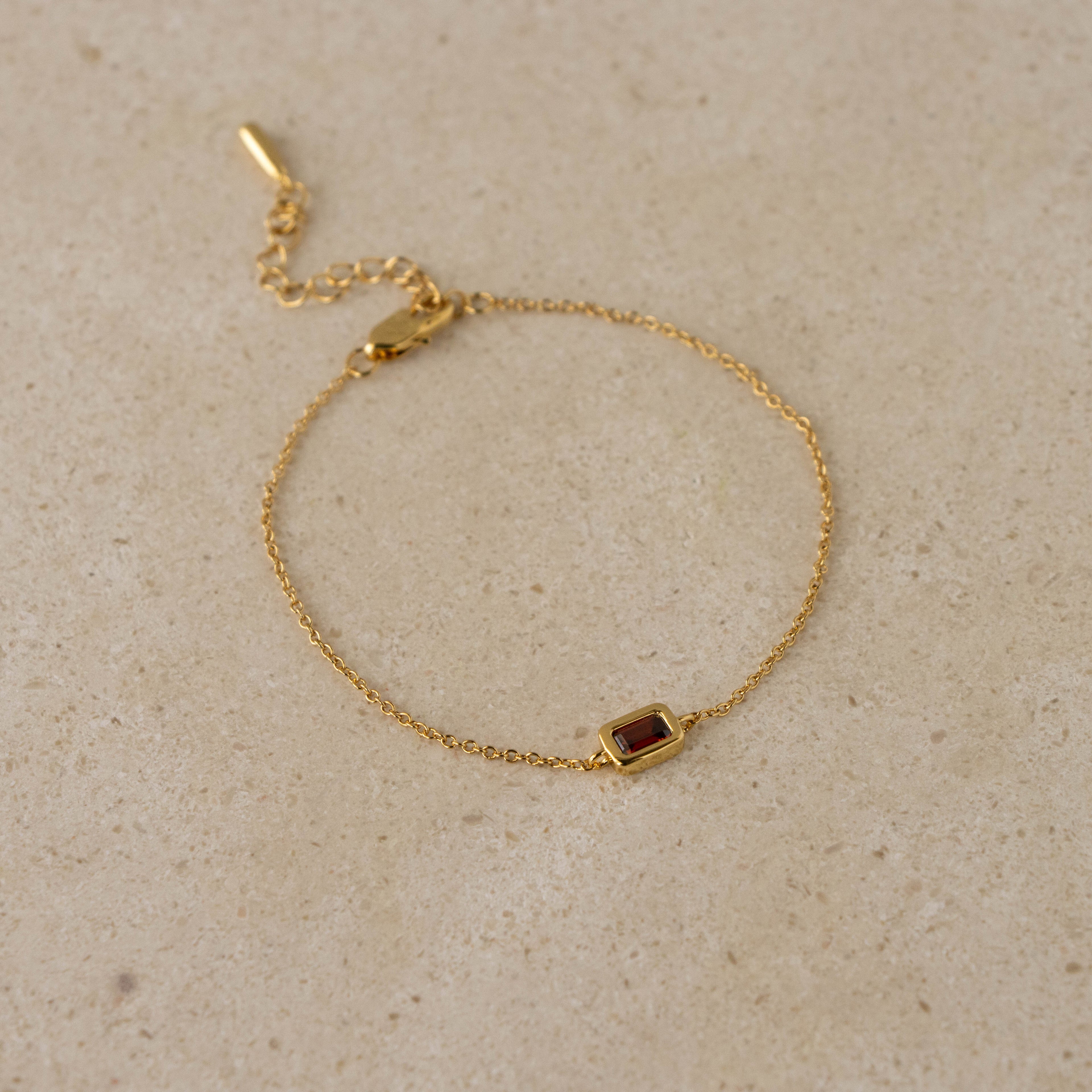 Bezel Emerald-Cut Garnet Bracelet