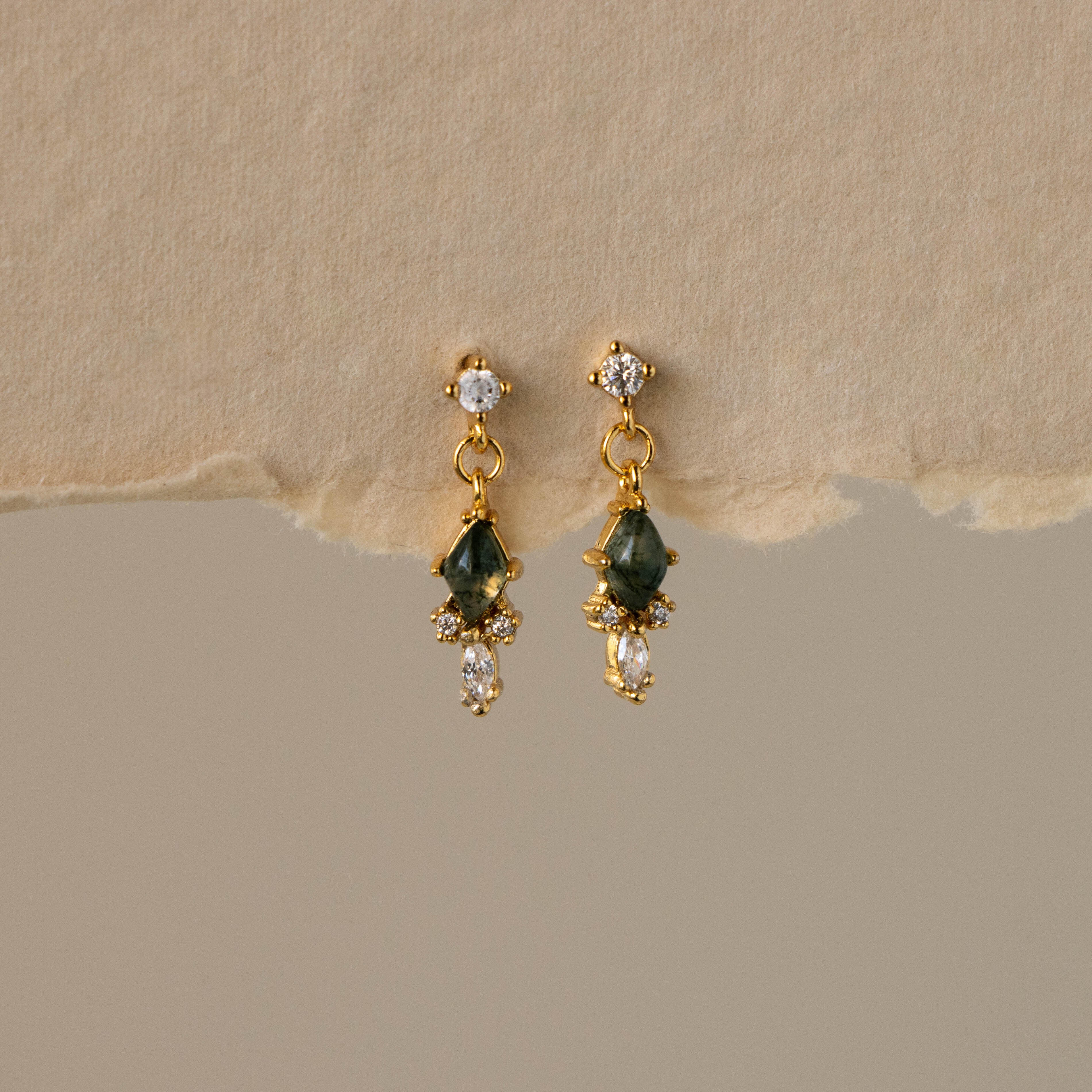 Dangling Agate Kite Diamond Studs